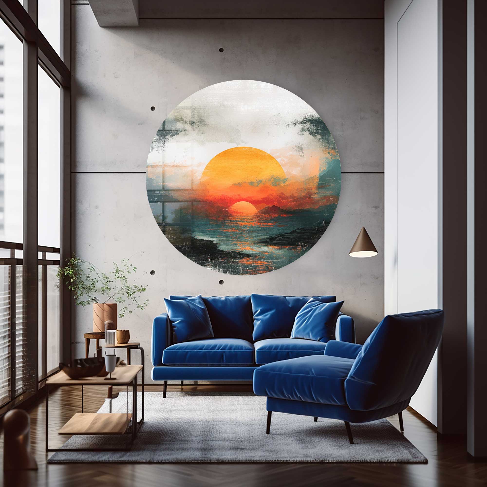 Artronauts Glass Print Painting Sunset - Rounded Glass Wall Art