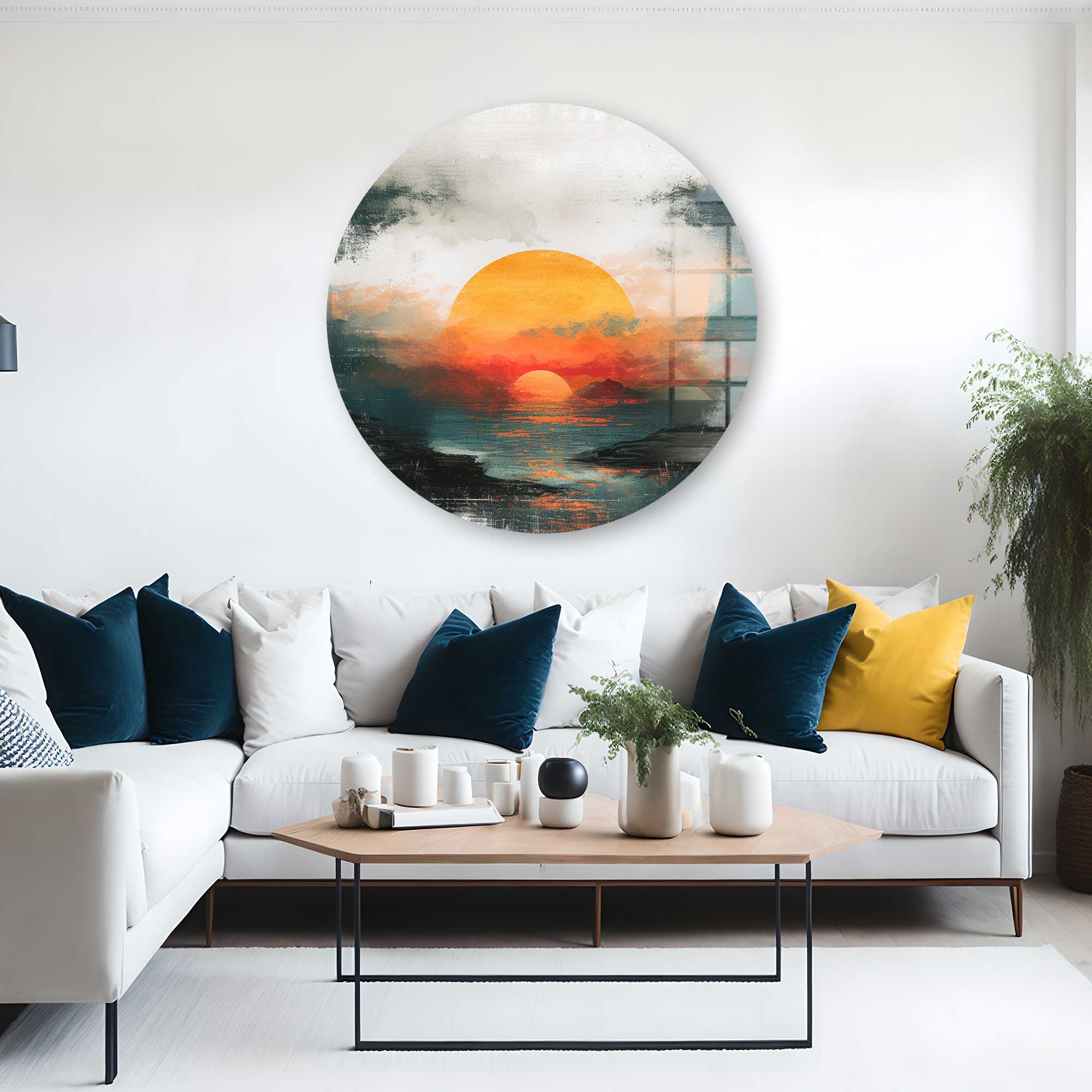 Artronauts Glass Print Painting Sunset - Rounded Glass Wall Art