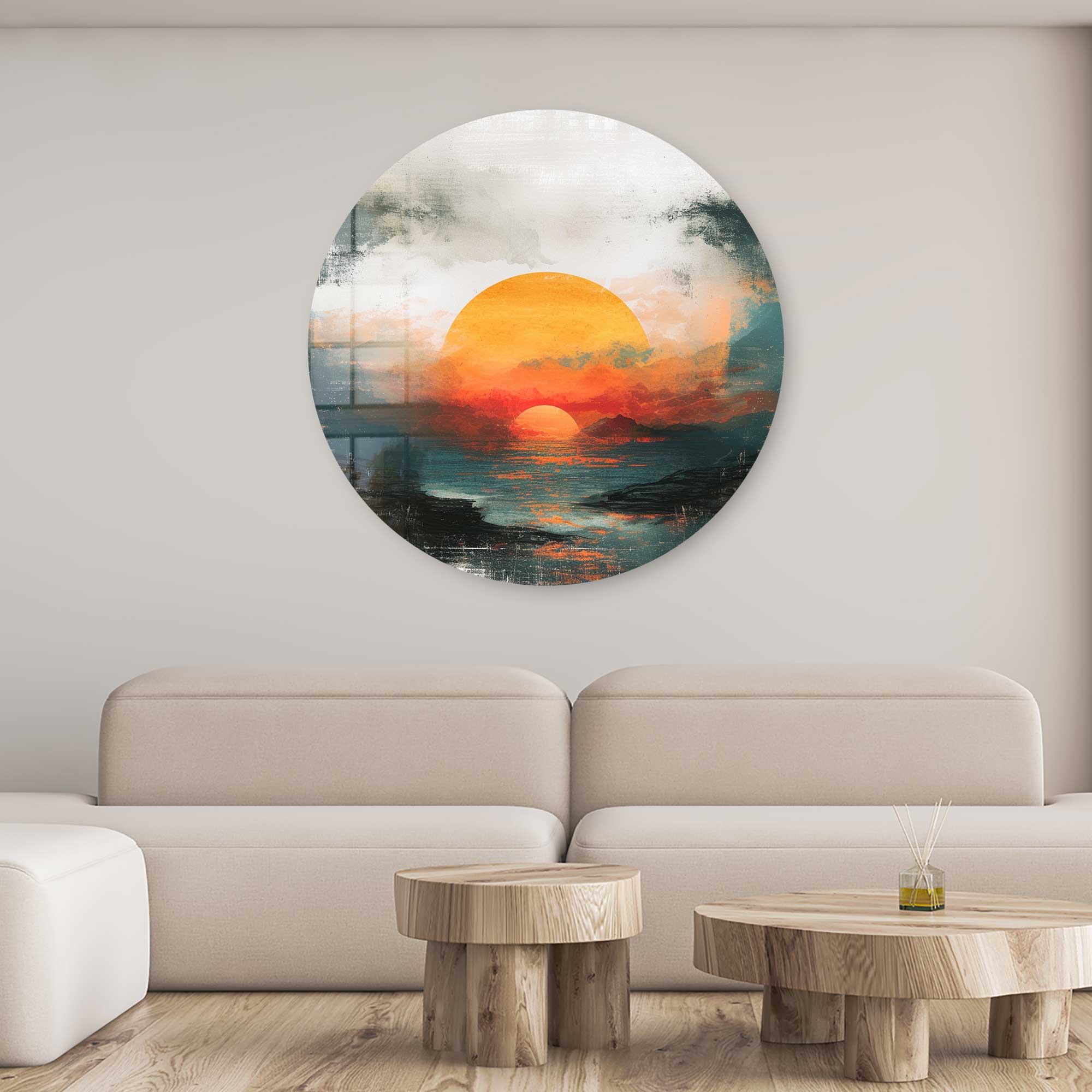 Artronauts Glass Print Painting Sunset - Rounded Glass Wall Art
