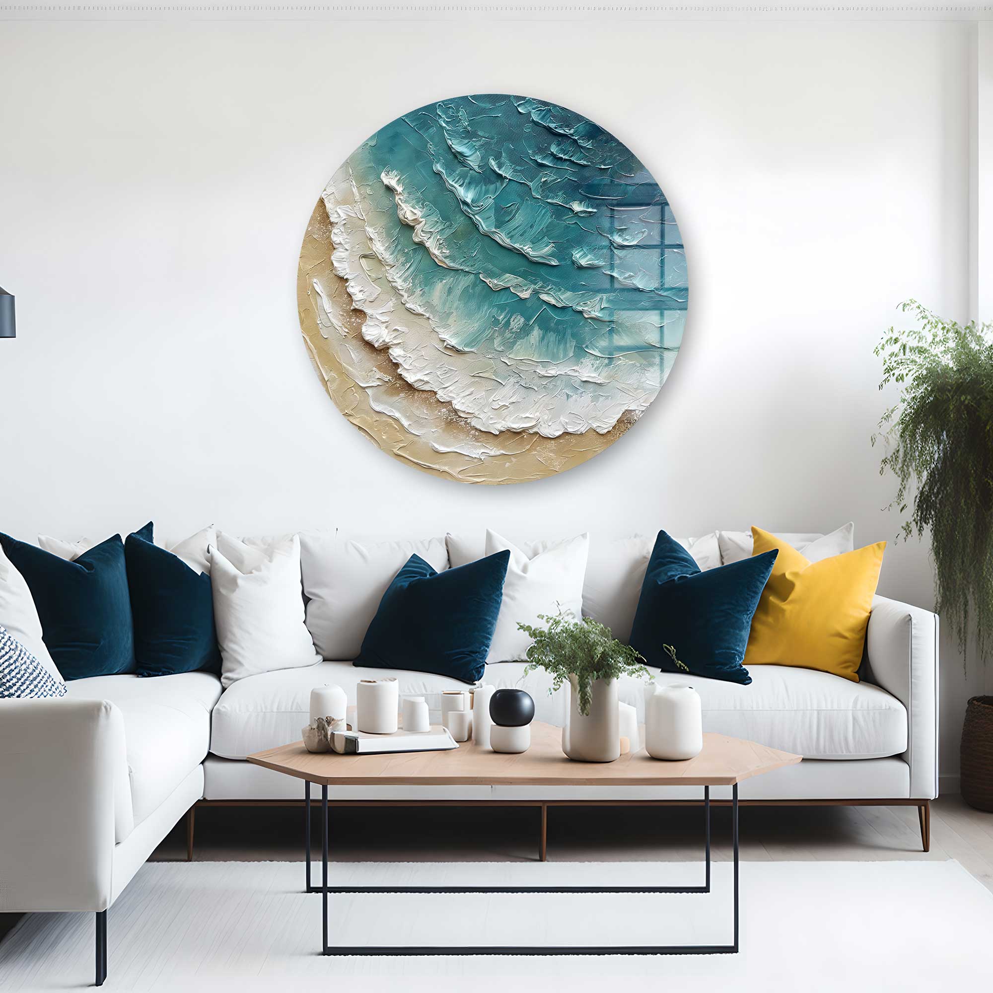Artronauts Glass Print Painting Waves - Rounded Glass Wall Art