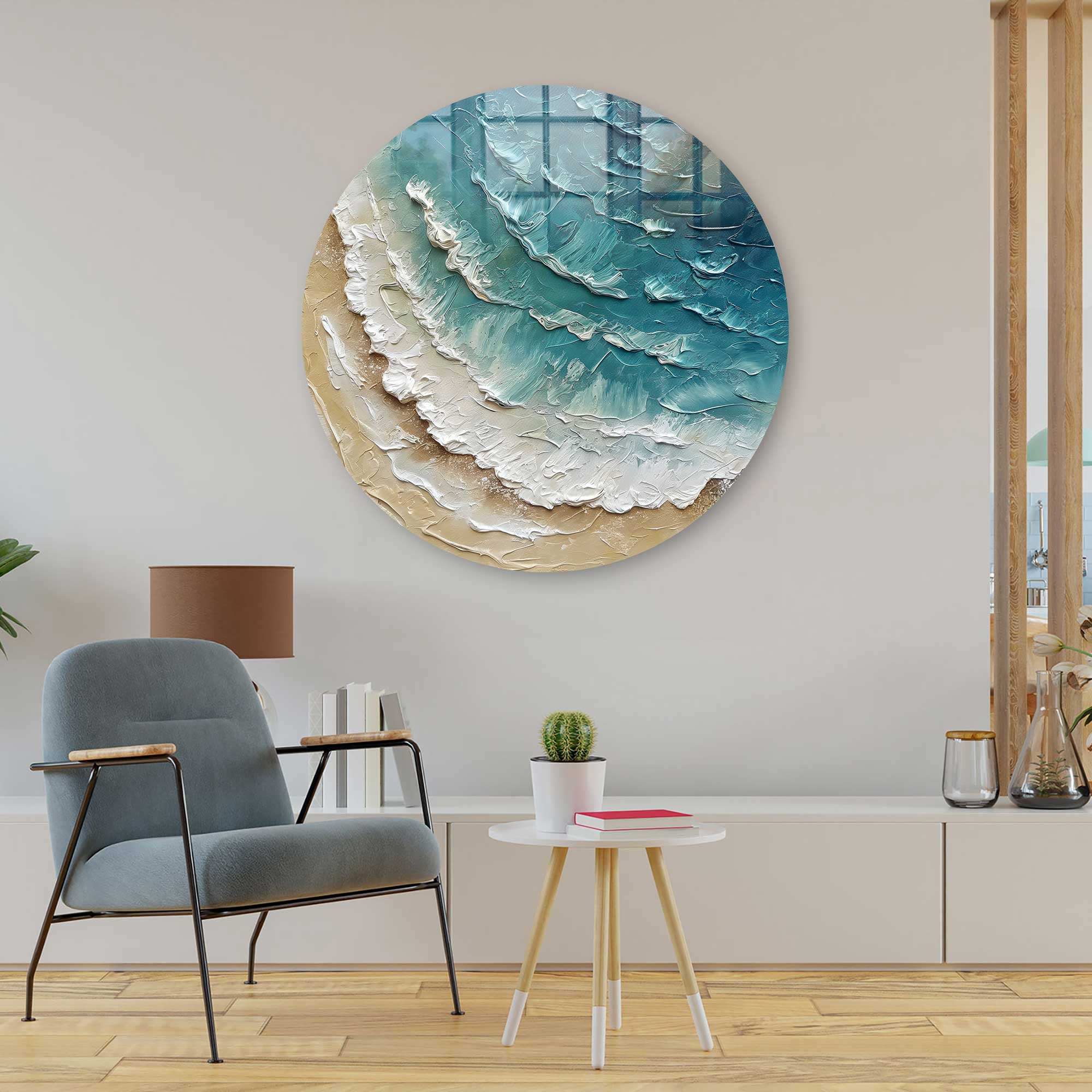 Artronauts Glass Print Painting Waves - Rounded Glass Wall Art
