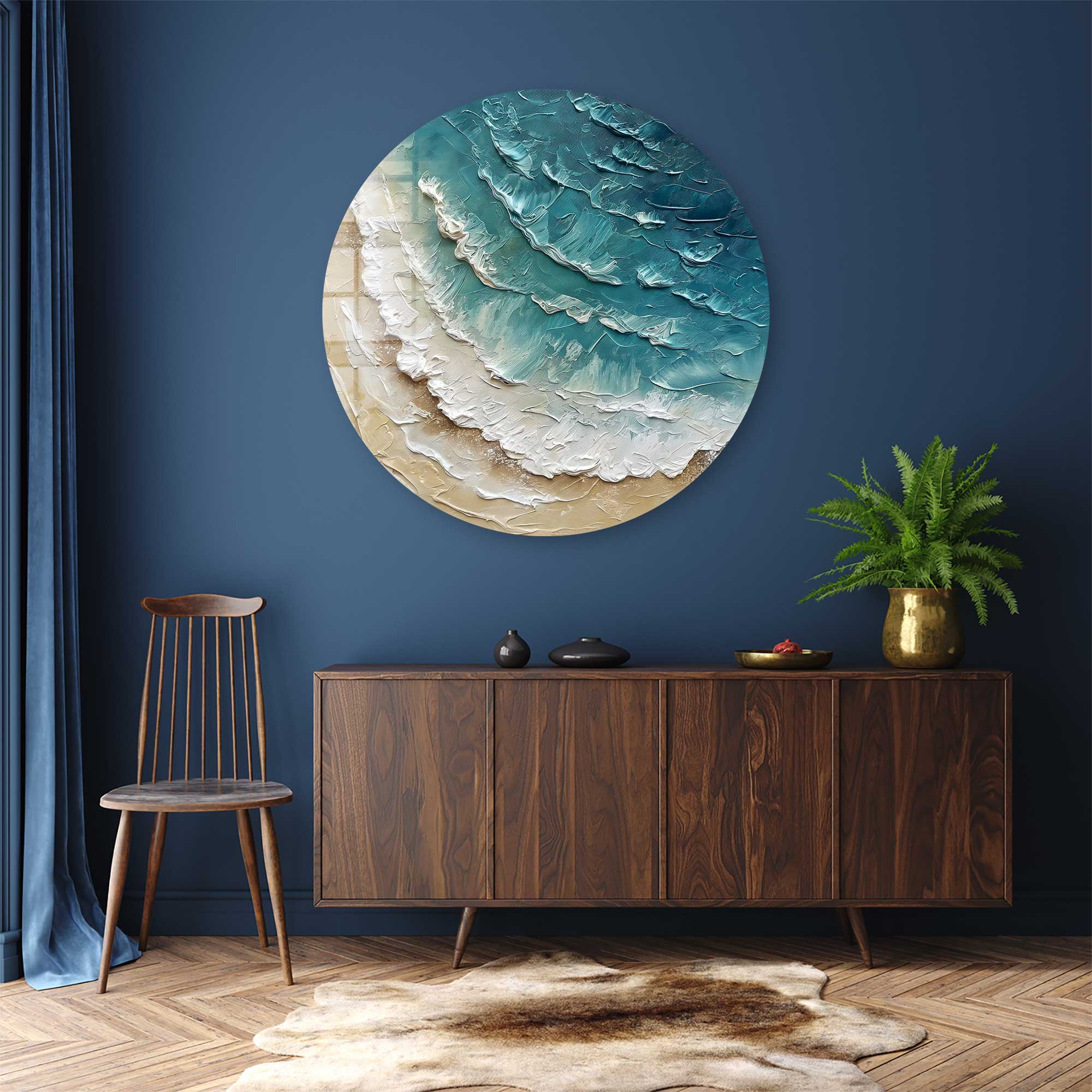 Artronauts Glass Print Painting Waves - Rounded Glass Wall Art
