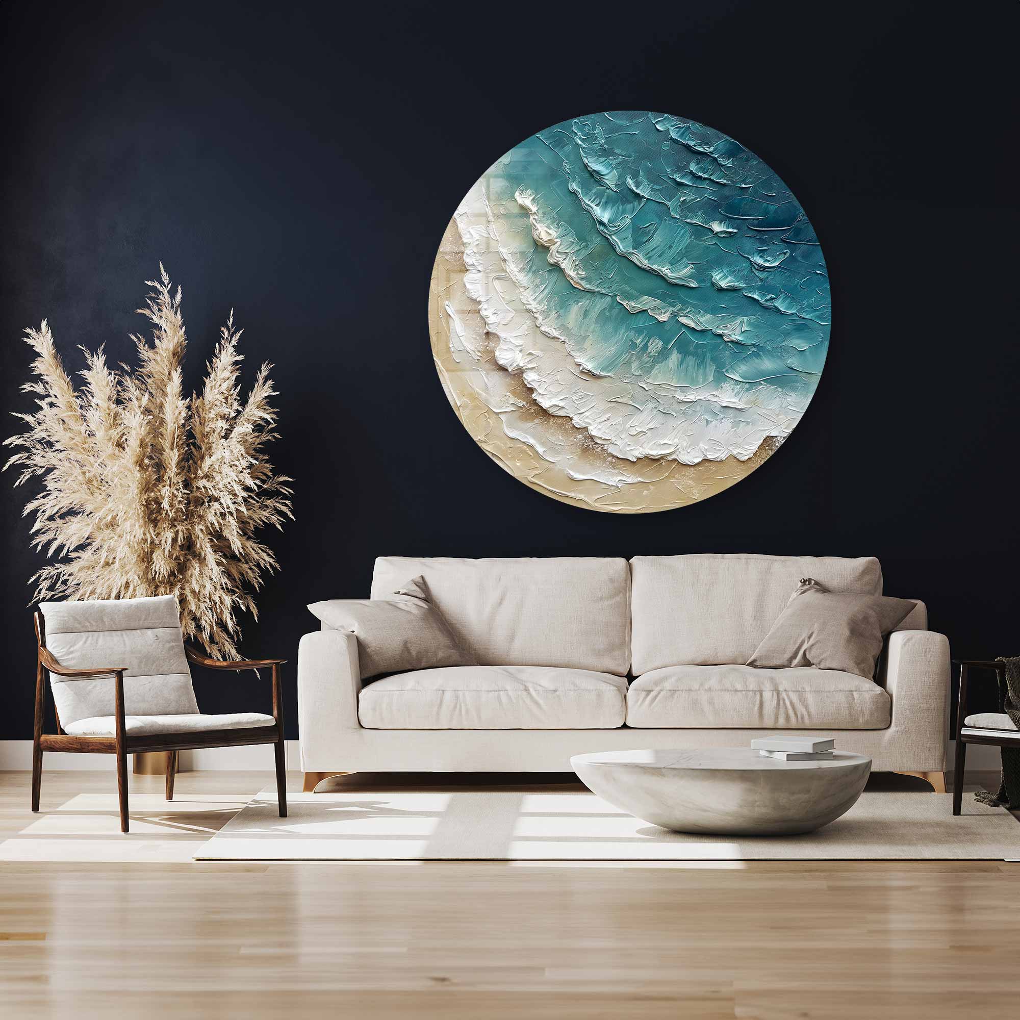 Artronauts Glass Print Painting Waves - Rounded Glass Wall Art