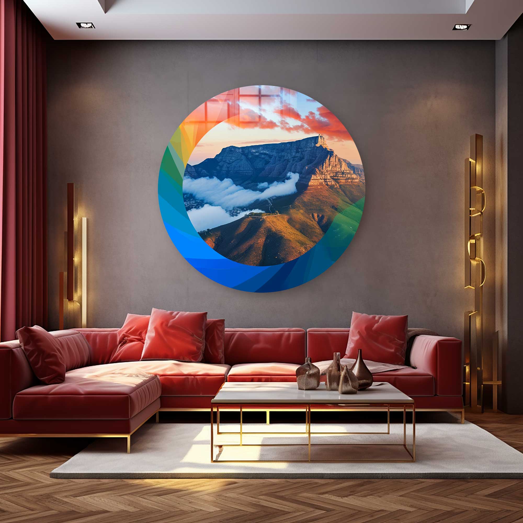 Artronauts Glass Print Colourful Mountains - Rounded Glass Wall Art