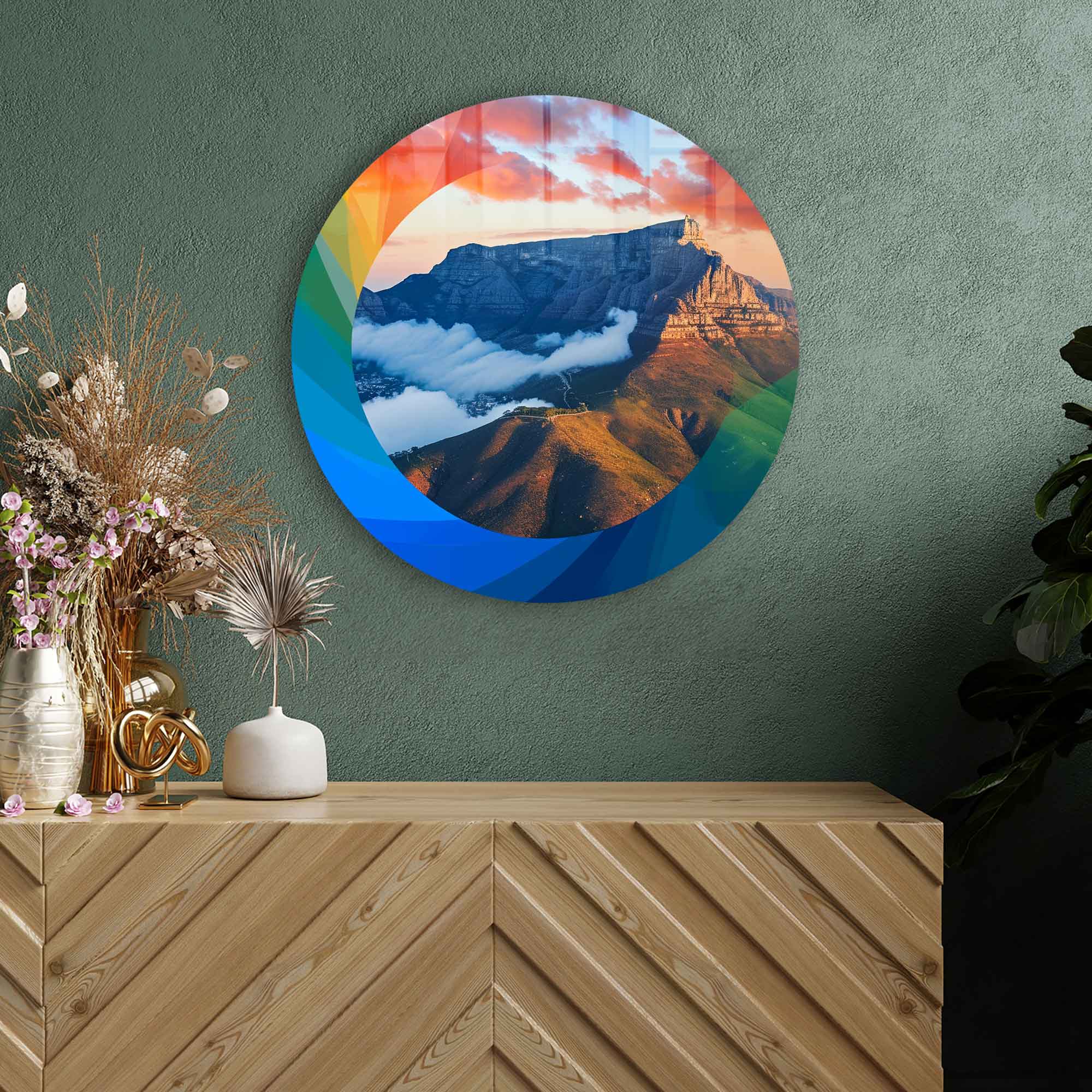 Artronauts Glass Print Colourful Mountains - Rounded Glass Wall Art