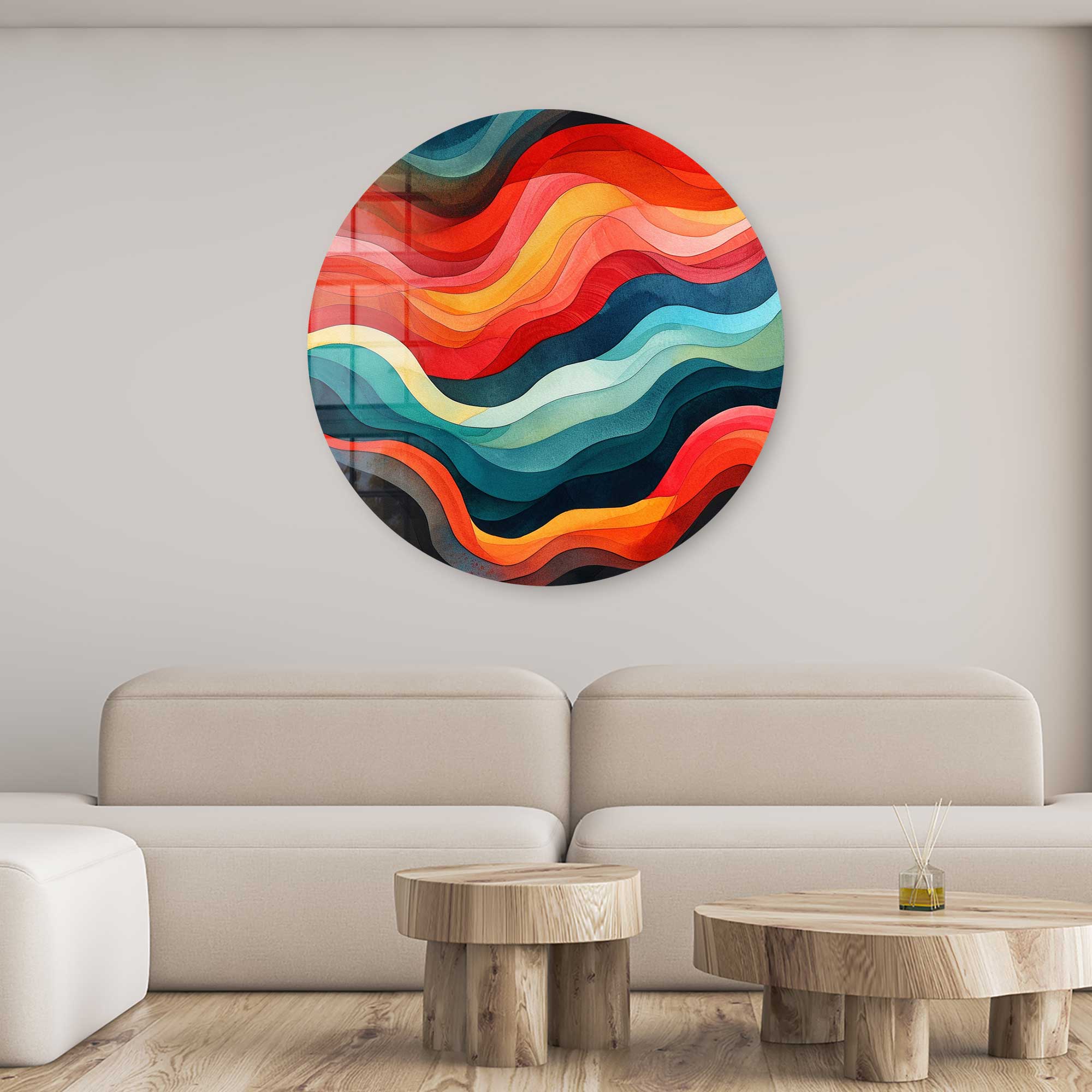 Artronauts Glass Print Colourful Waves - Rounded Glass Wall Art