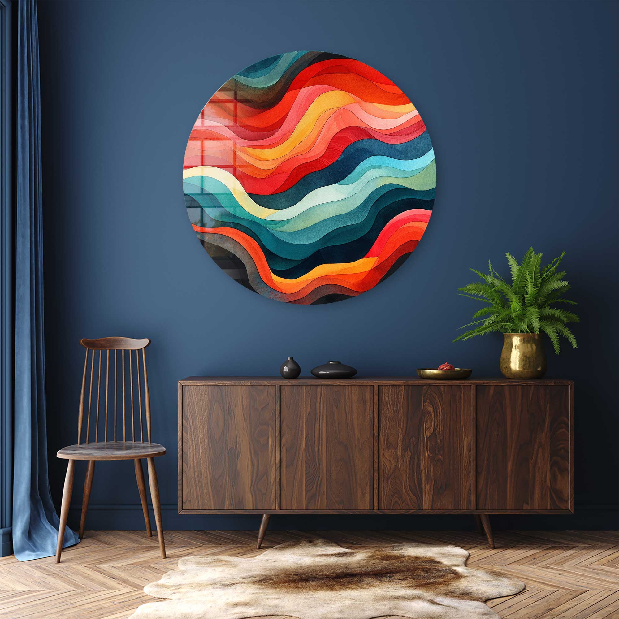 Artronauts Glass Print Colourful Waves - Rounded Glass Wall Art