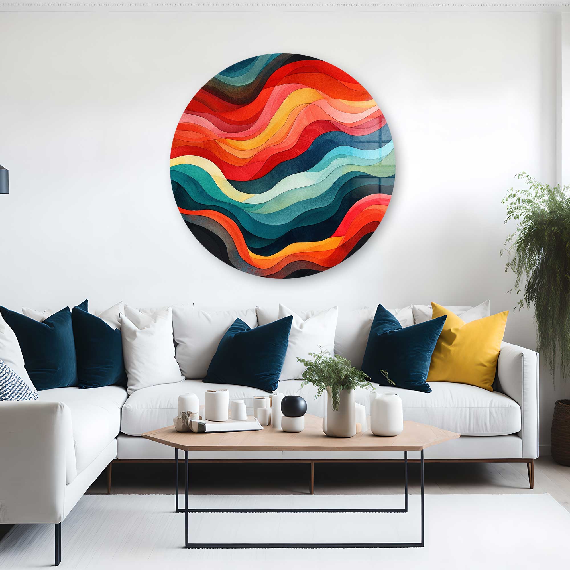 Artronauts Glass Print Colourful Waves - Rounded Glass Wall Art