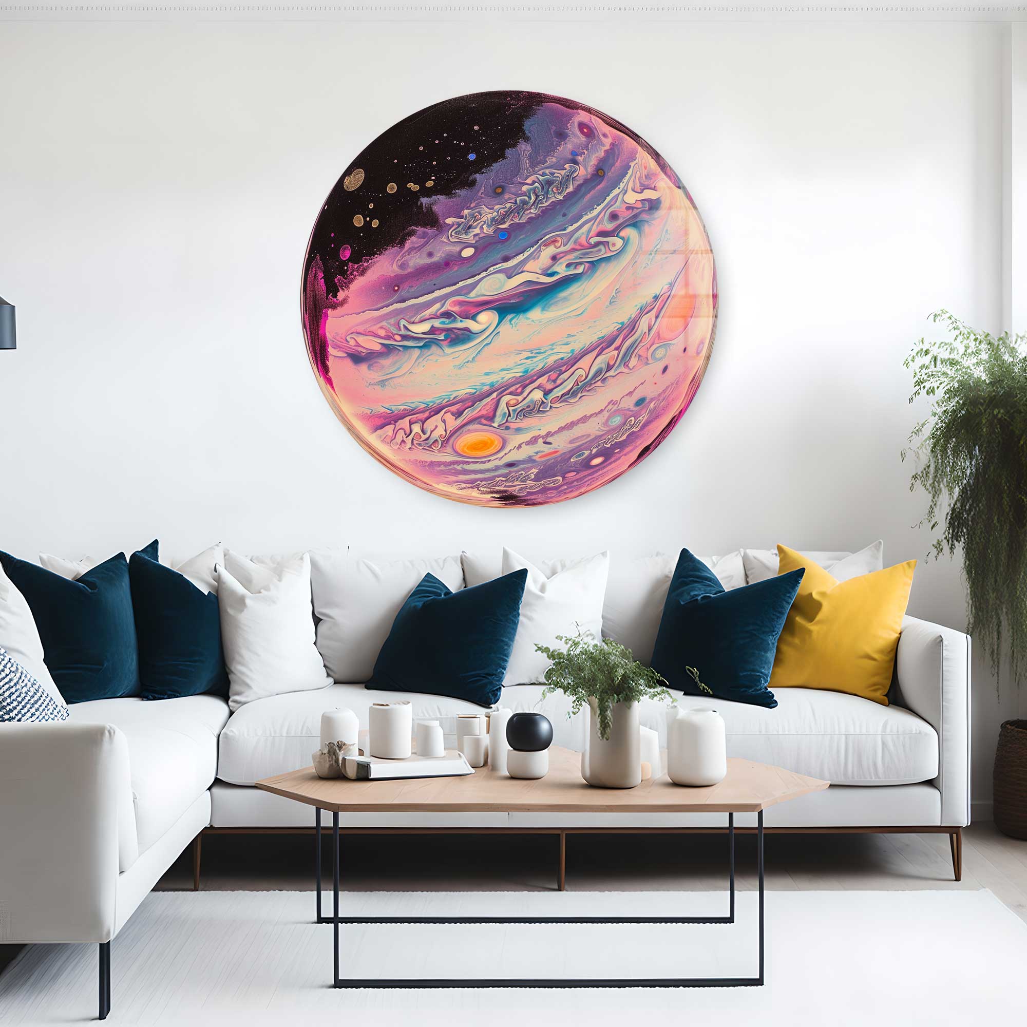 Artronauts Glass Print Ebru Art - Rounded Glass Wall Art
