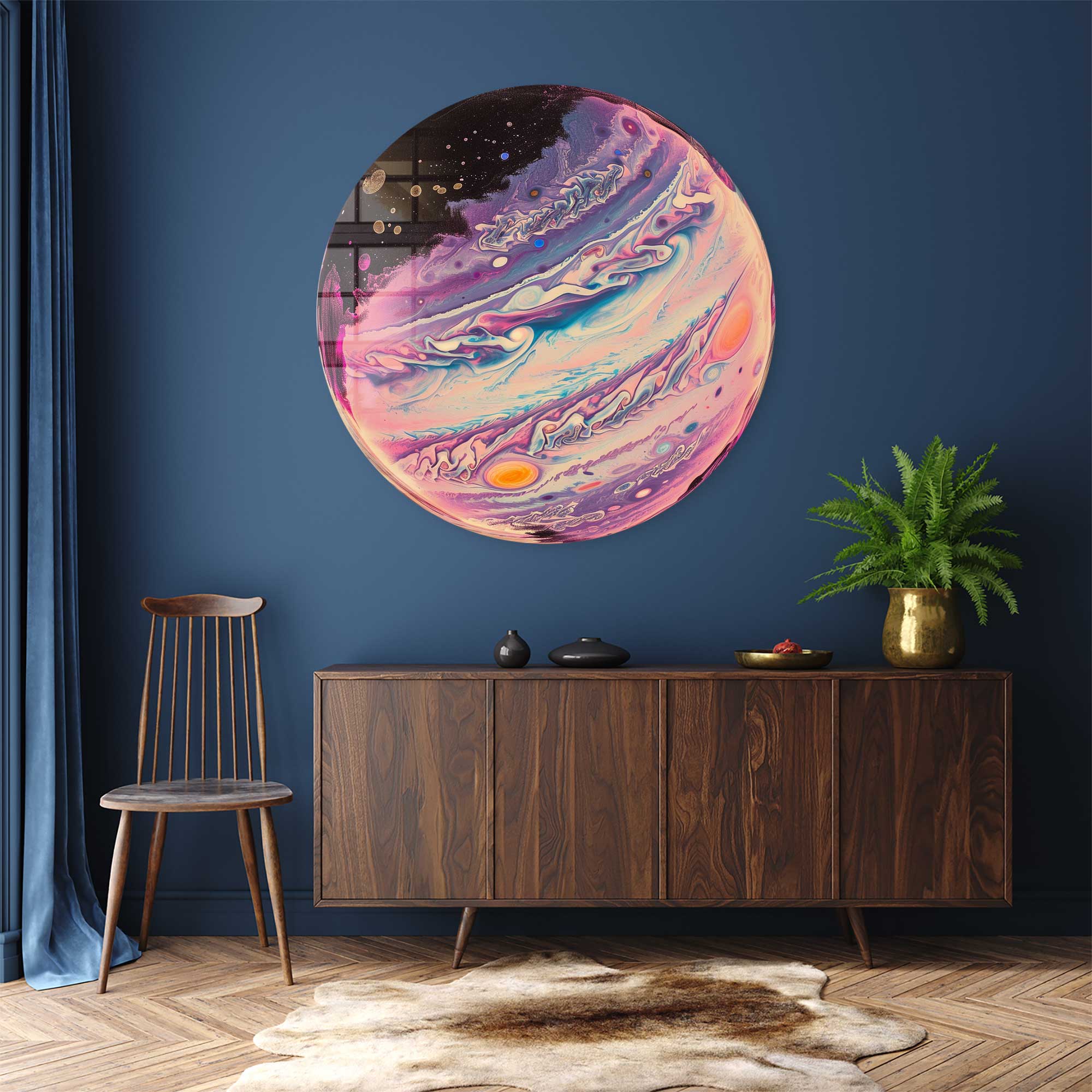 Artronauts Glass Print Ebru Art - Rounded Glass Wall Art