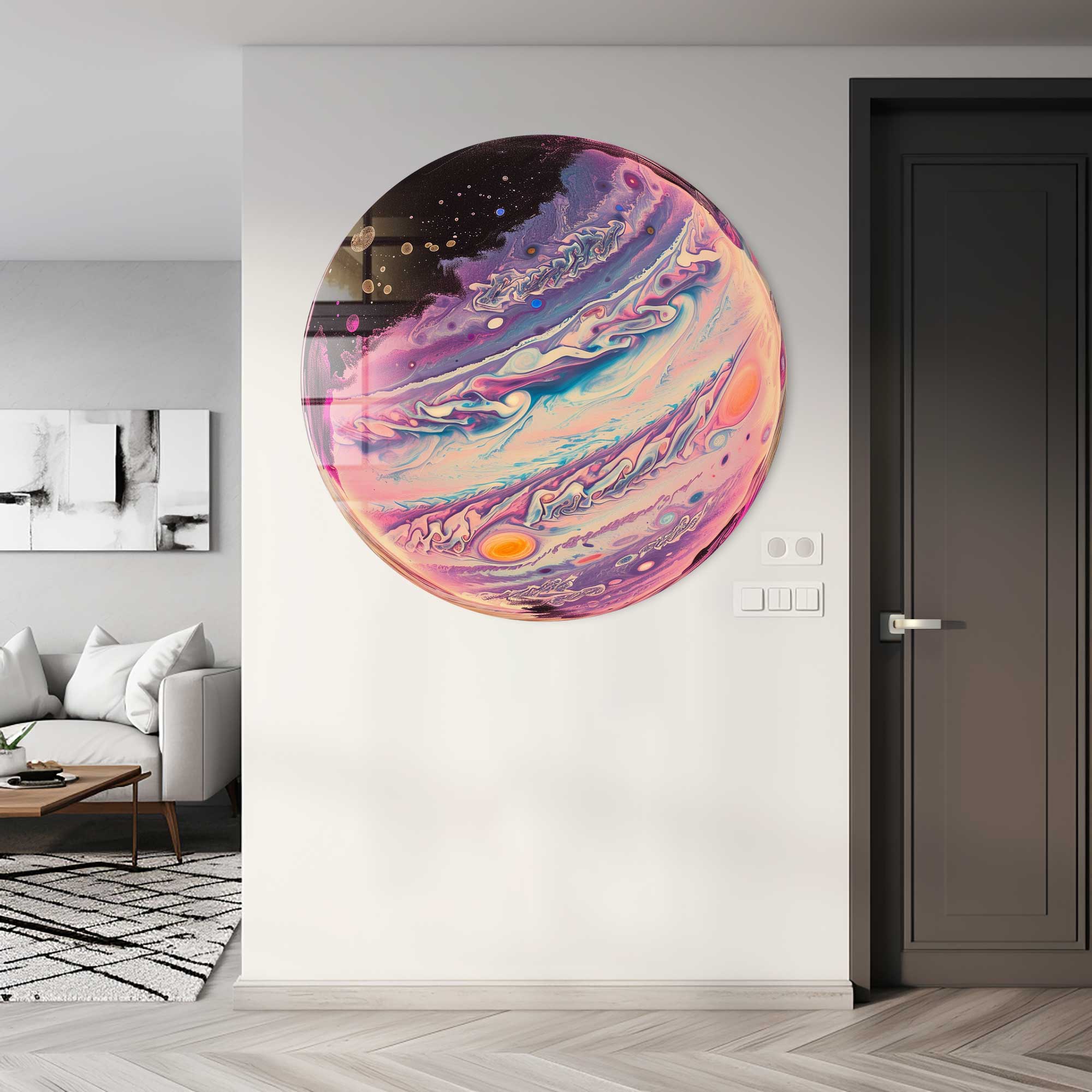 Artronauts Glass Print Ebru Art - Rounded Glass Wall Art