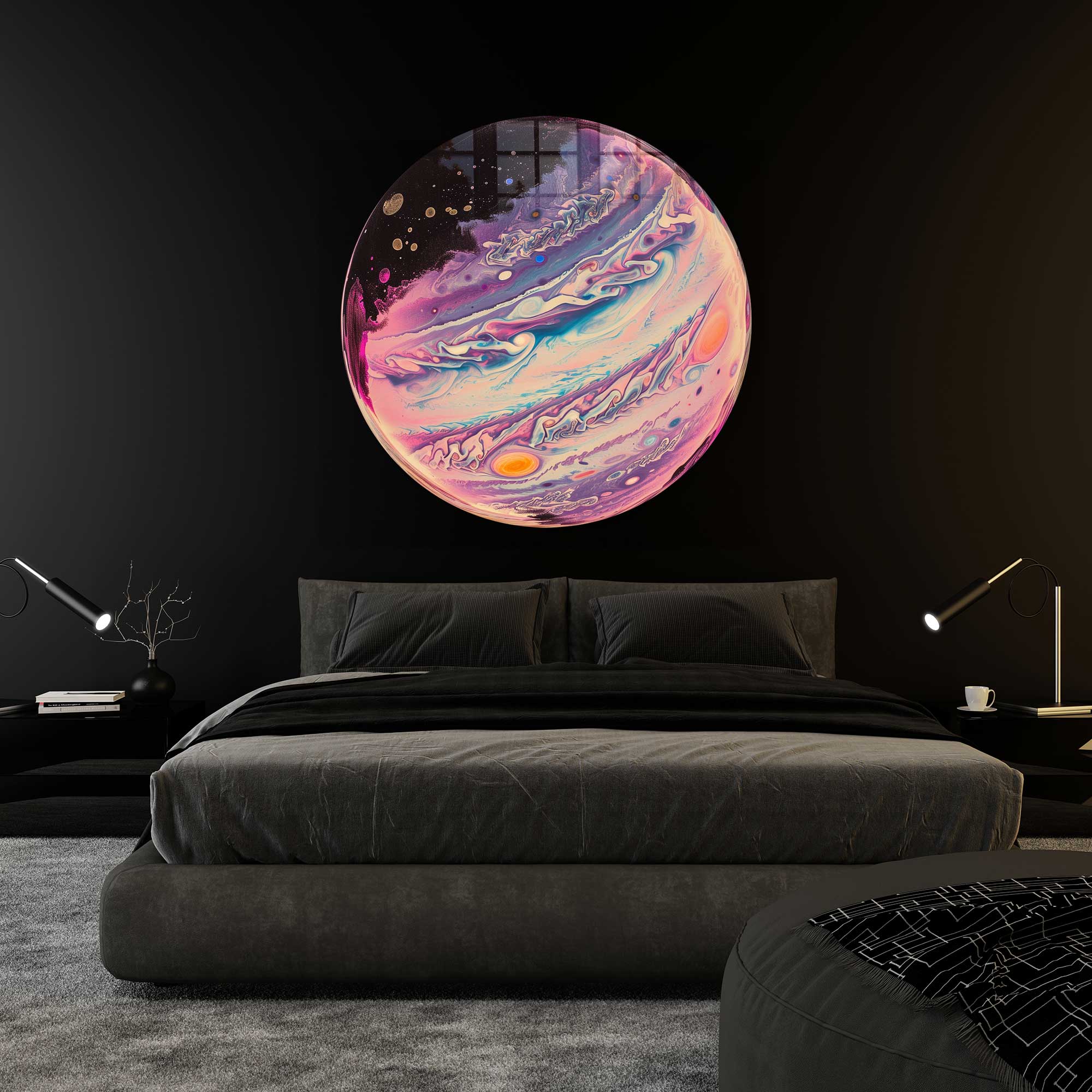 Artronauts Glass Print Ebru Art - Rounded Glass Wall Art