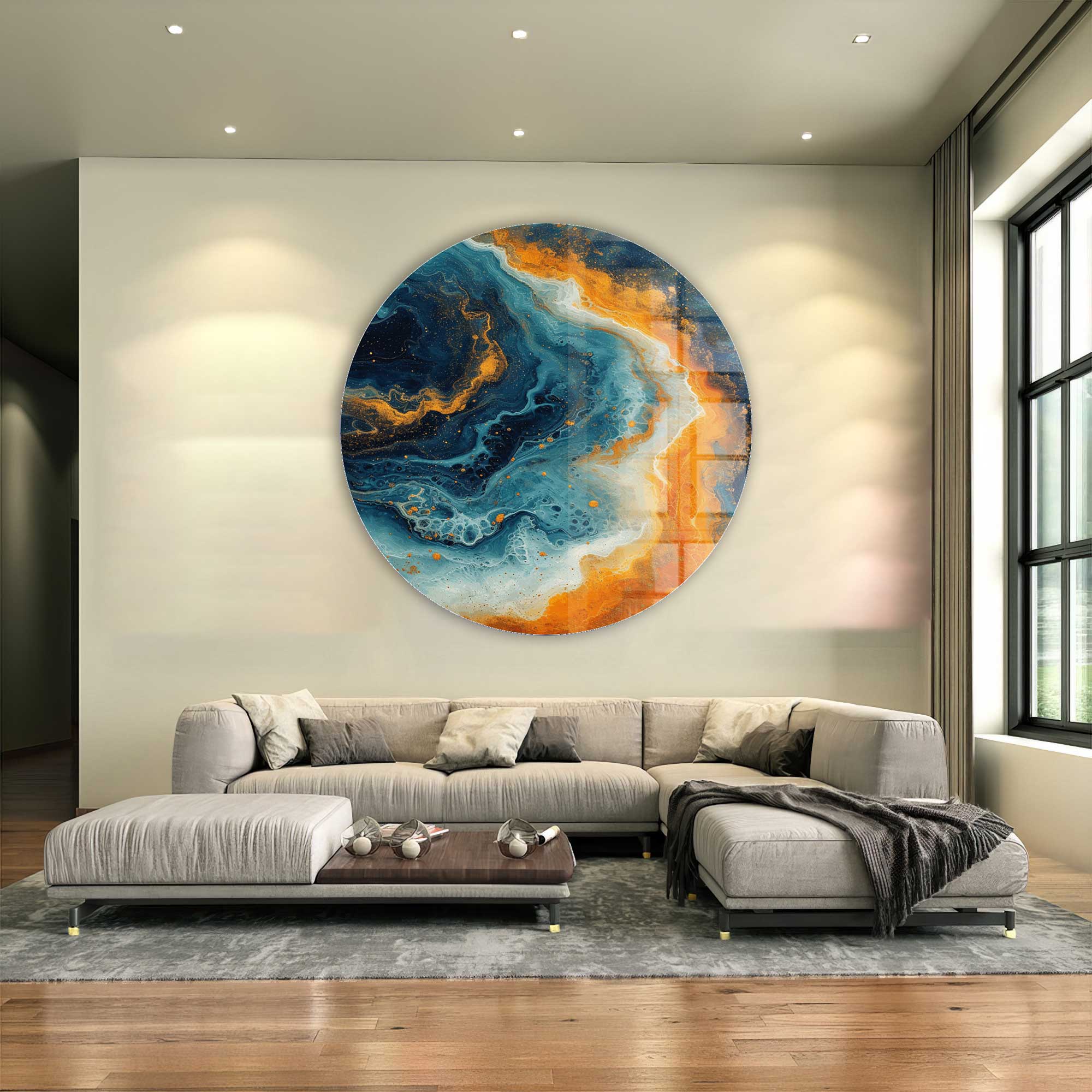 Artronauts Glass Print Abstract Ocean - Rounded Glass Wall Art