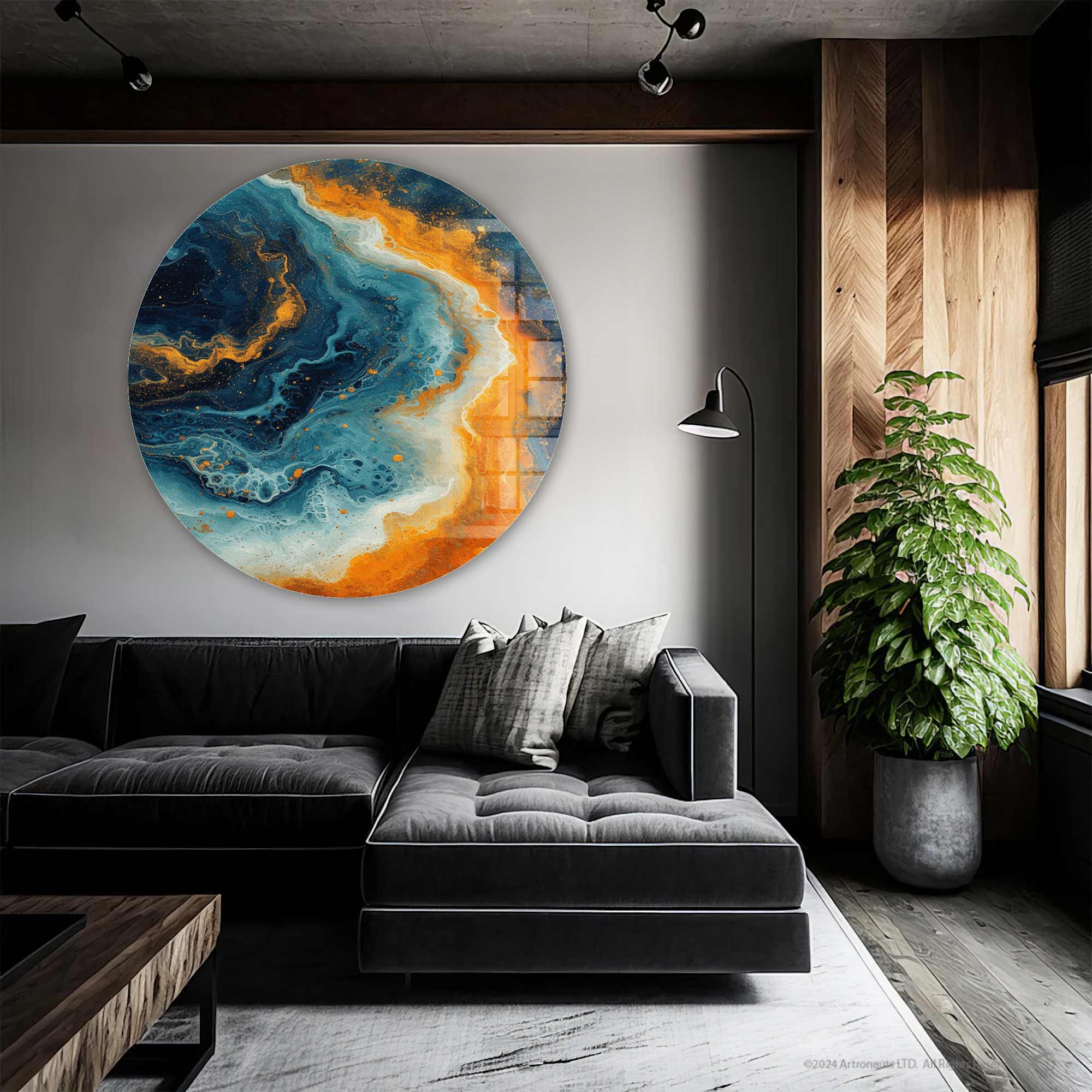 Artronauts Glass Print Abstract Ocean - Rounded Glass Wall Art
