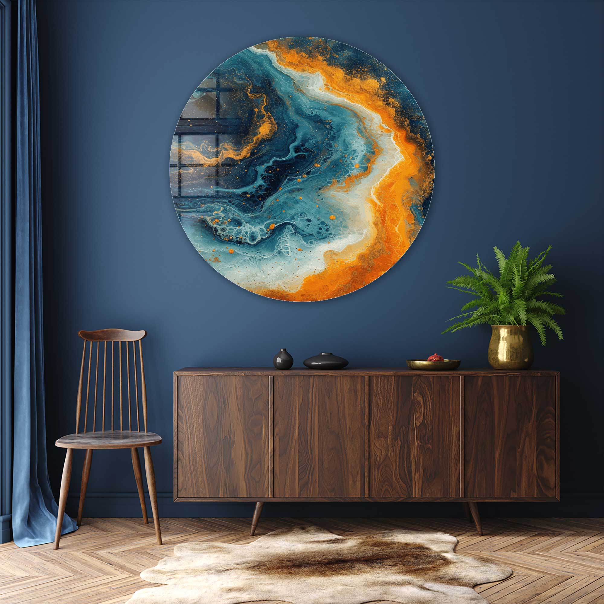 Artronauts Glass Print Abstract Ocean - Rounded Glass Wall Art