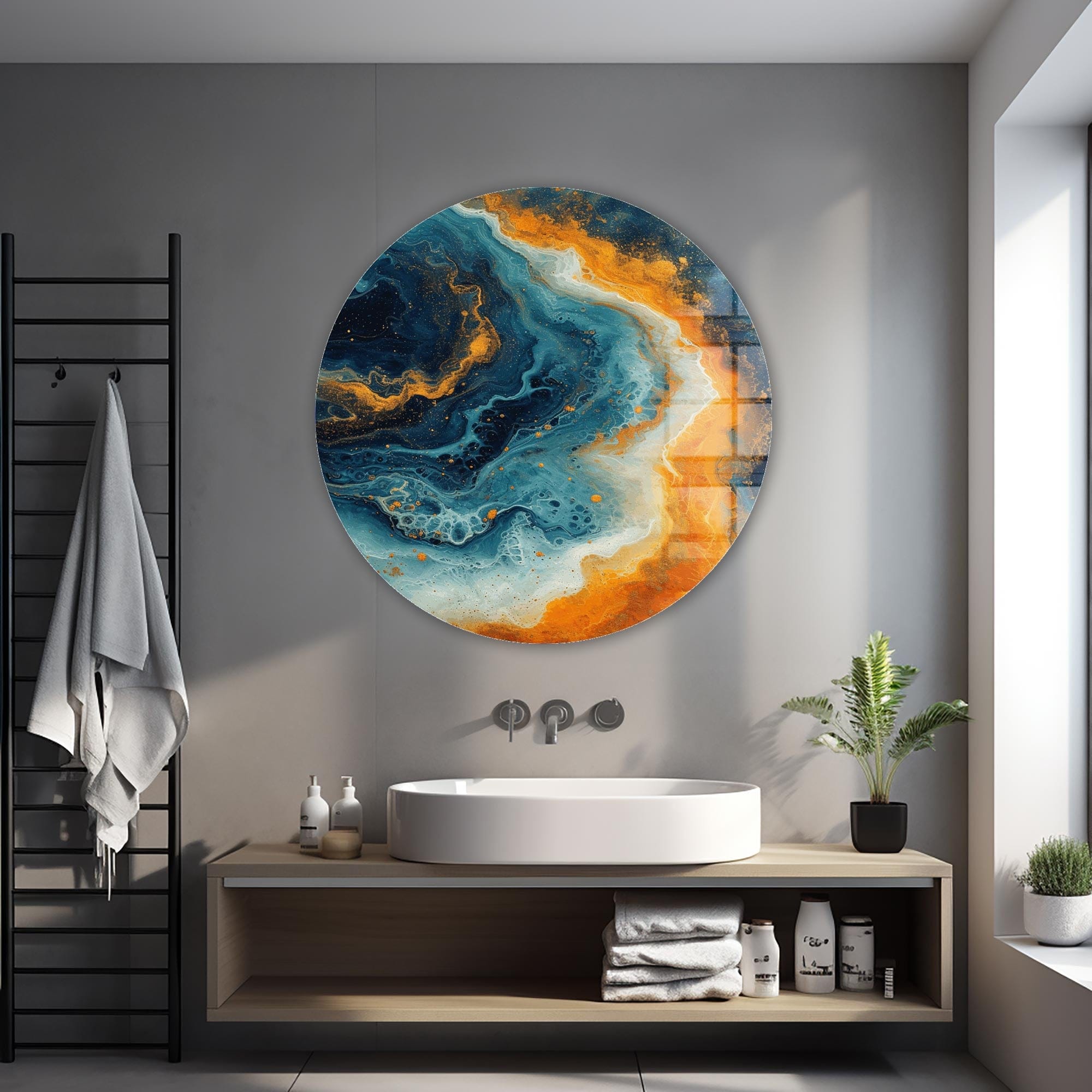Artronauts Glass Print Abstract Ocean - Rounded Glass Wall Art