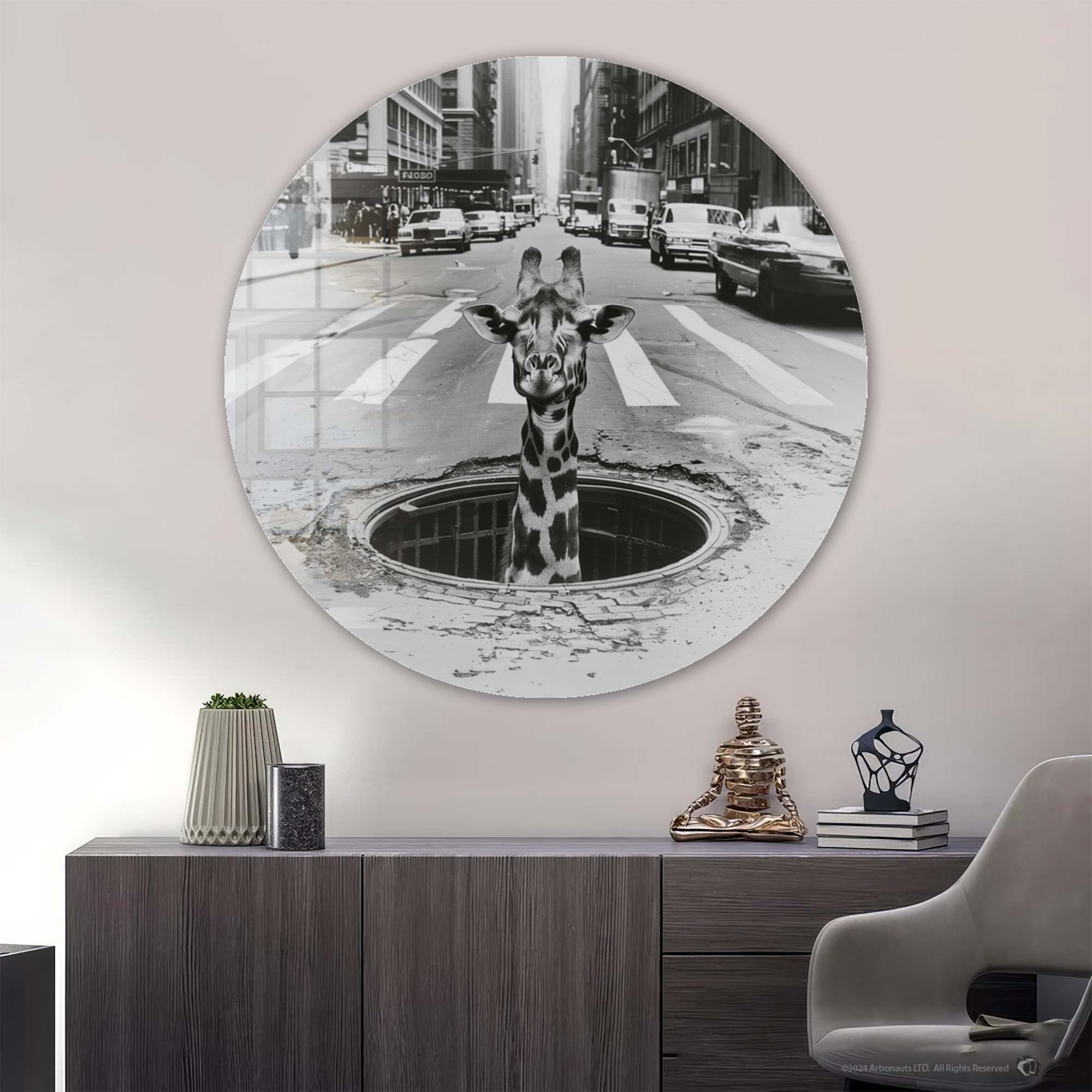 Artronauts Glass Print Peek-a-Giraffe - Rounded Glass Wall Art