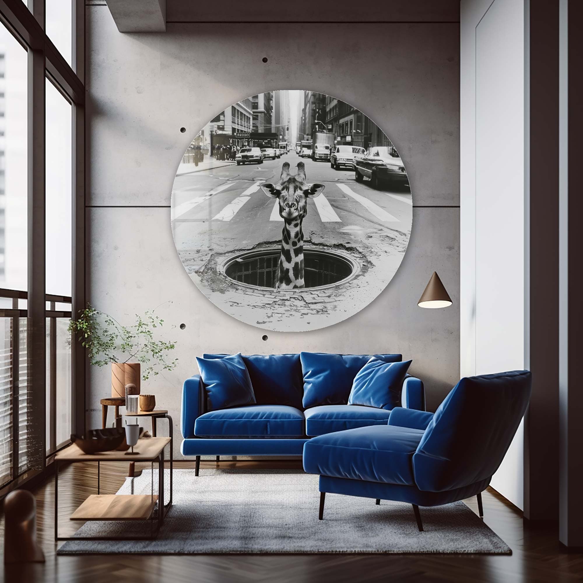 Artronauts Glass Print Peek-a-Giraffe - Rounded Glass Wall Art