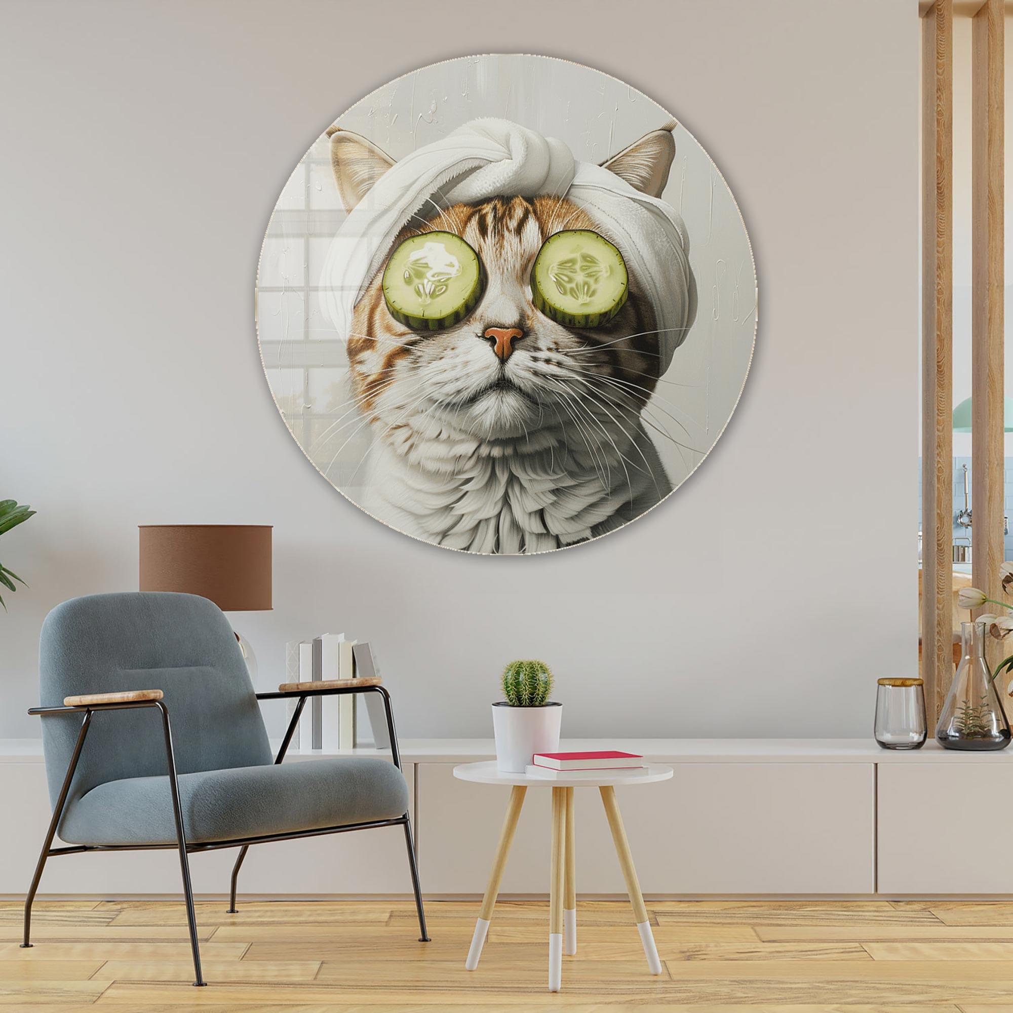 Artronauts Glass Print Purrfect Relaxation - Rounded Glass Wall Art