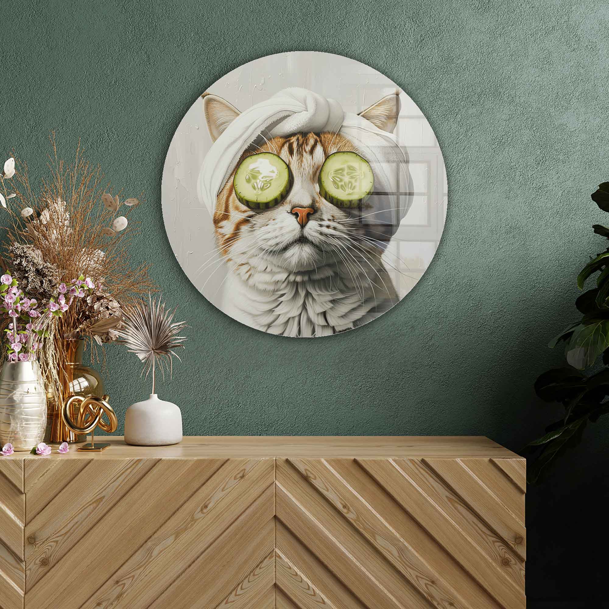 Artronauts Glass Print Purrfect Relaxation - Rounded Glass Wall Art