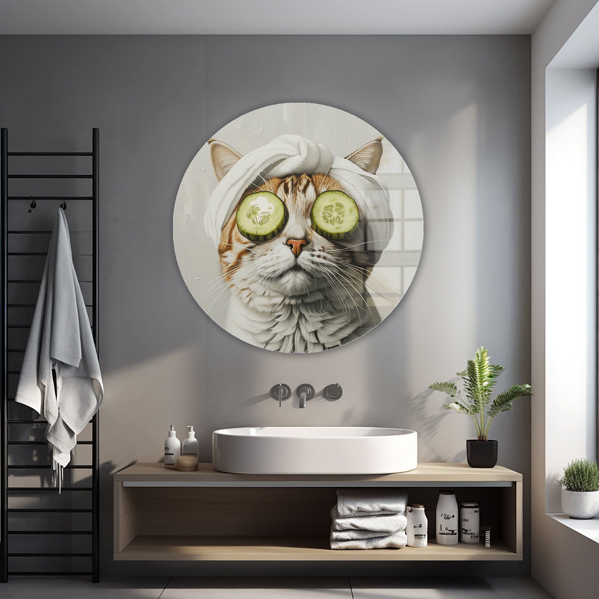 Artronauts Glass Print Purrfect Relaxation - Rounded Glass Wall Art