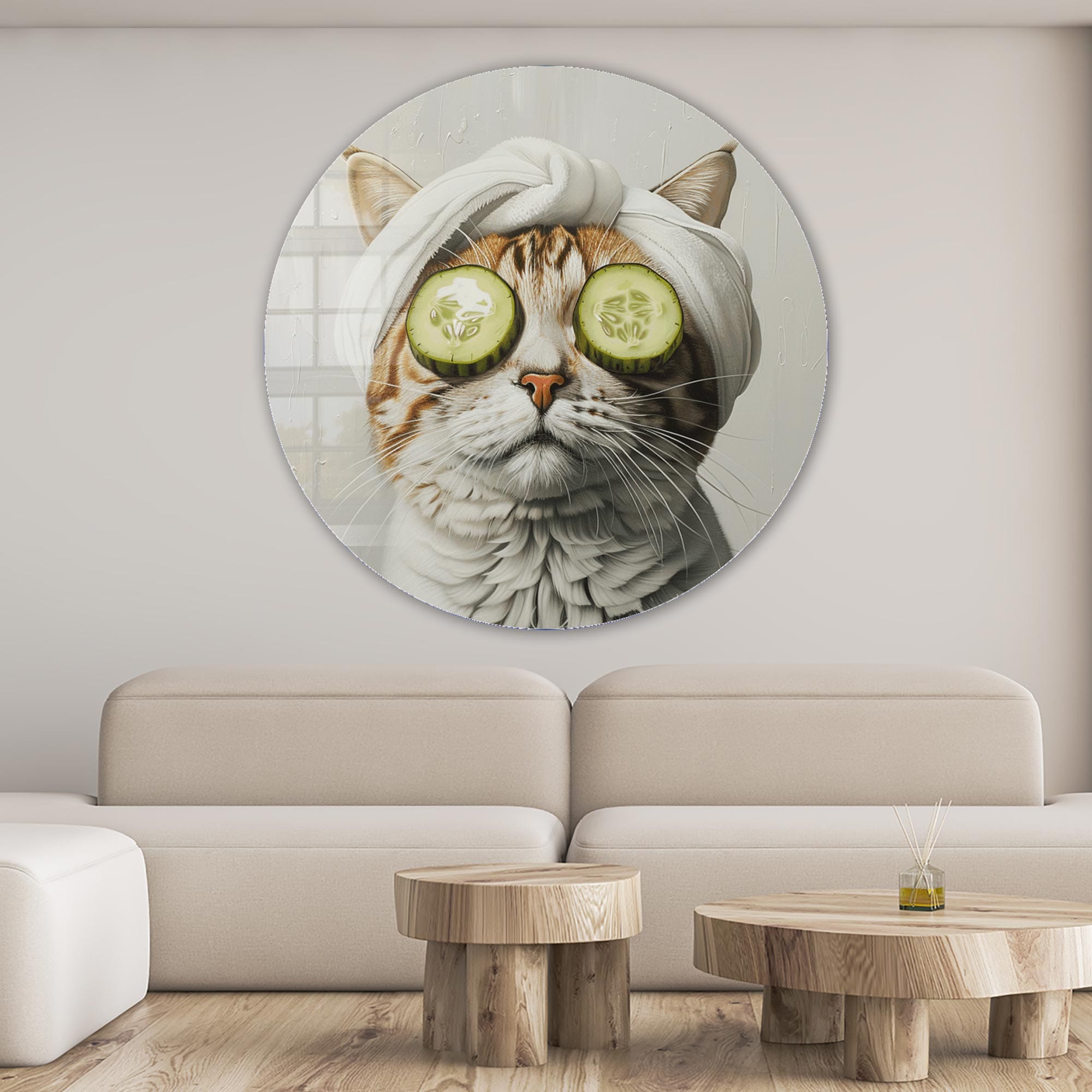 Artronauts Glass Print Purrfect Relaxation - Rounded Glass Wall Art