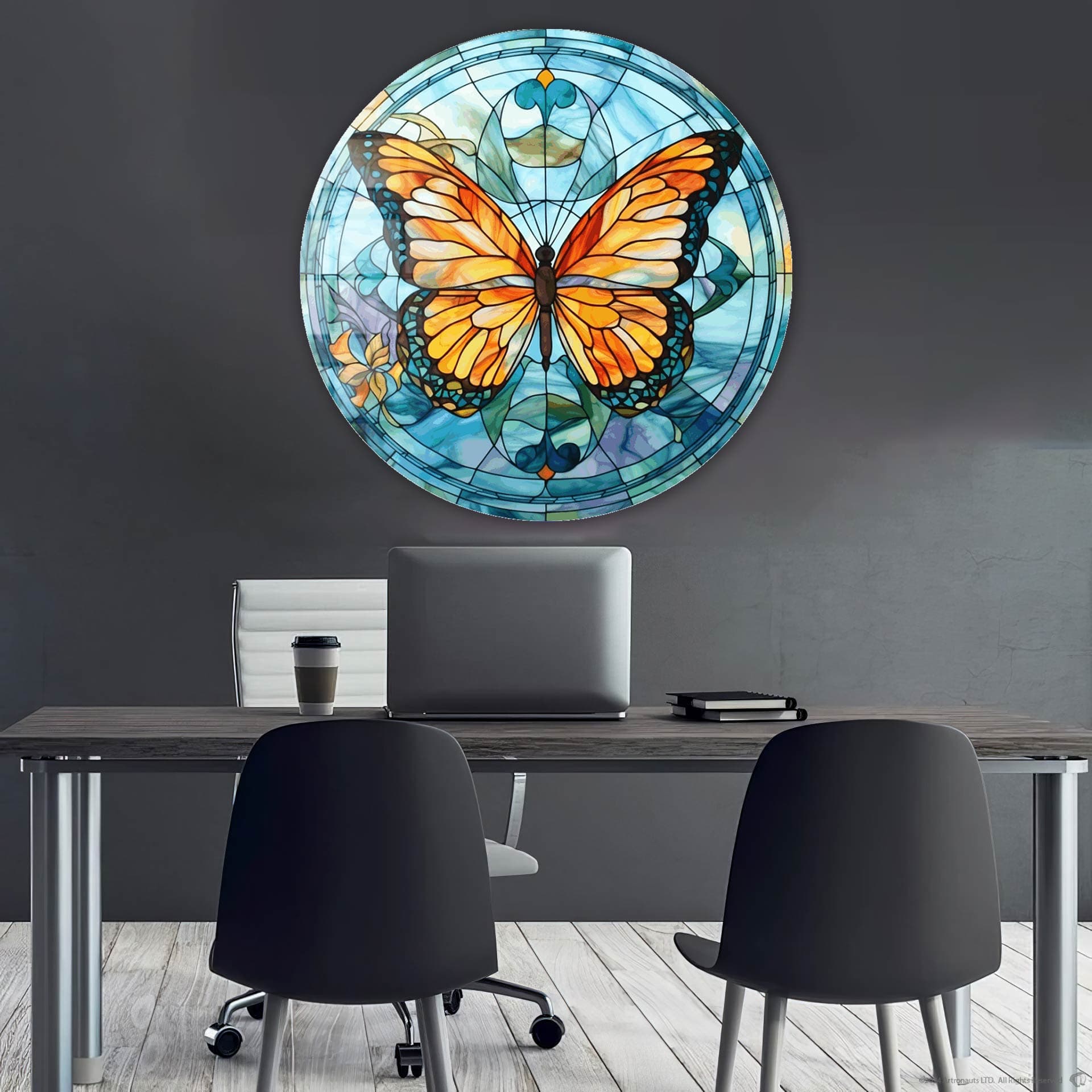 Artronauts Glass Print Stained ButterfIy - Rounded Glass Wall Art