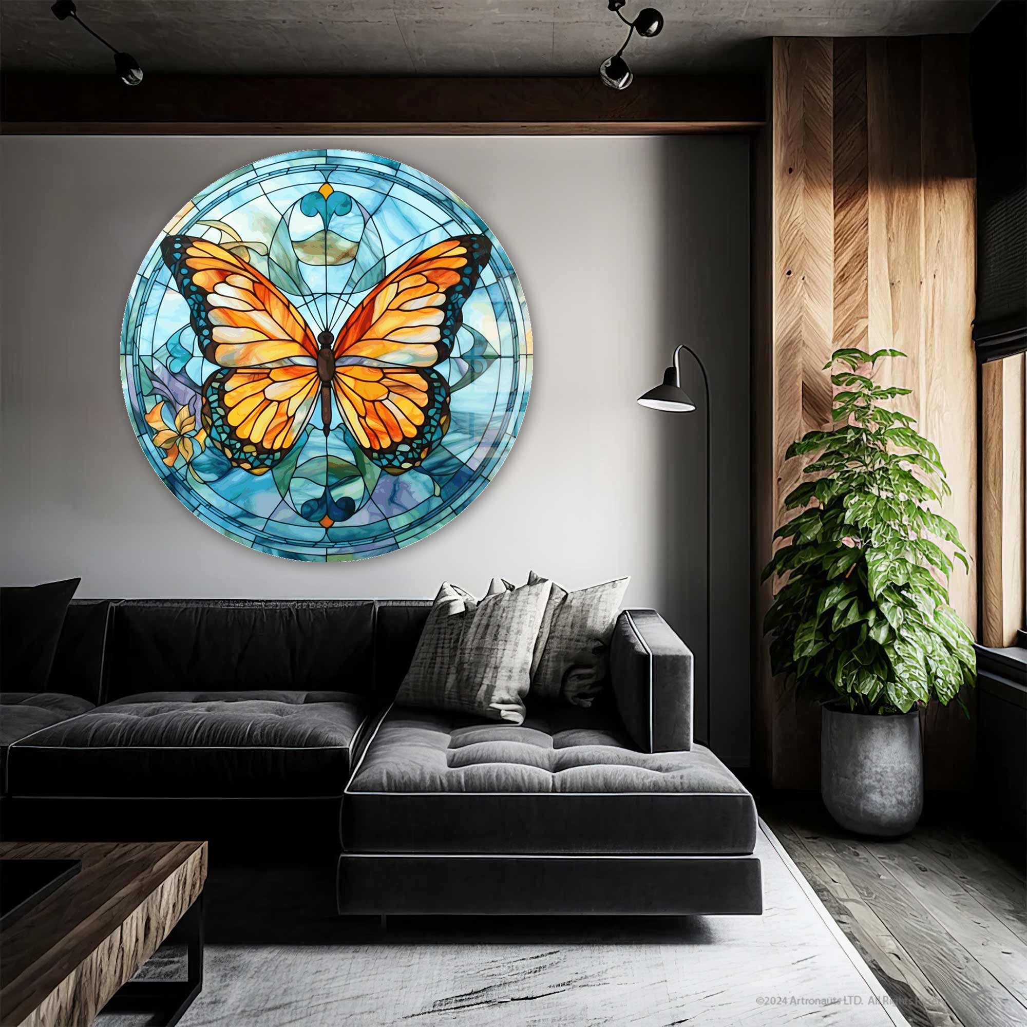 Artronauts Glass Print Stained ButterfIy - Rounded Glass Wall Art