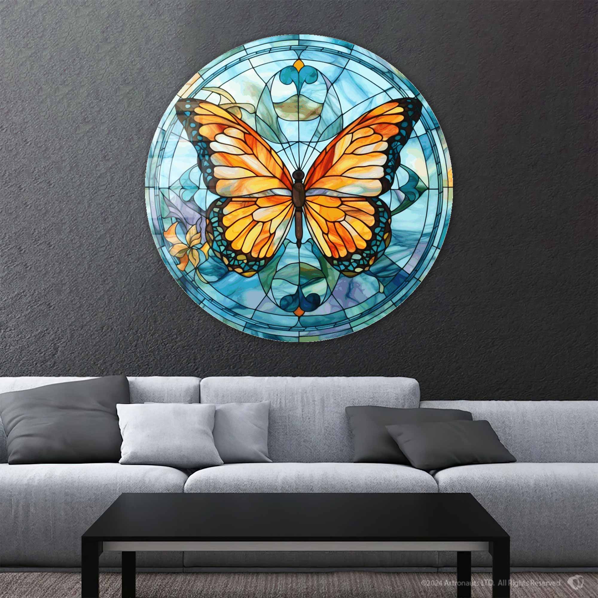 Artronauts Glass Print Stained ButterfIy - Rounded Glass Wall Art