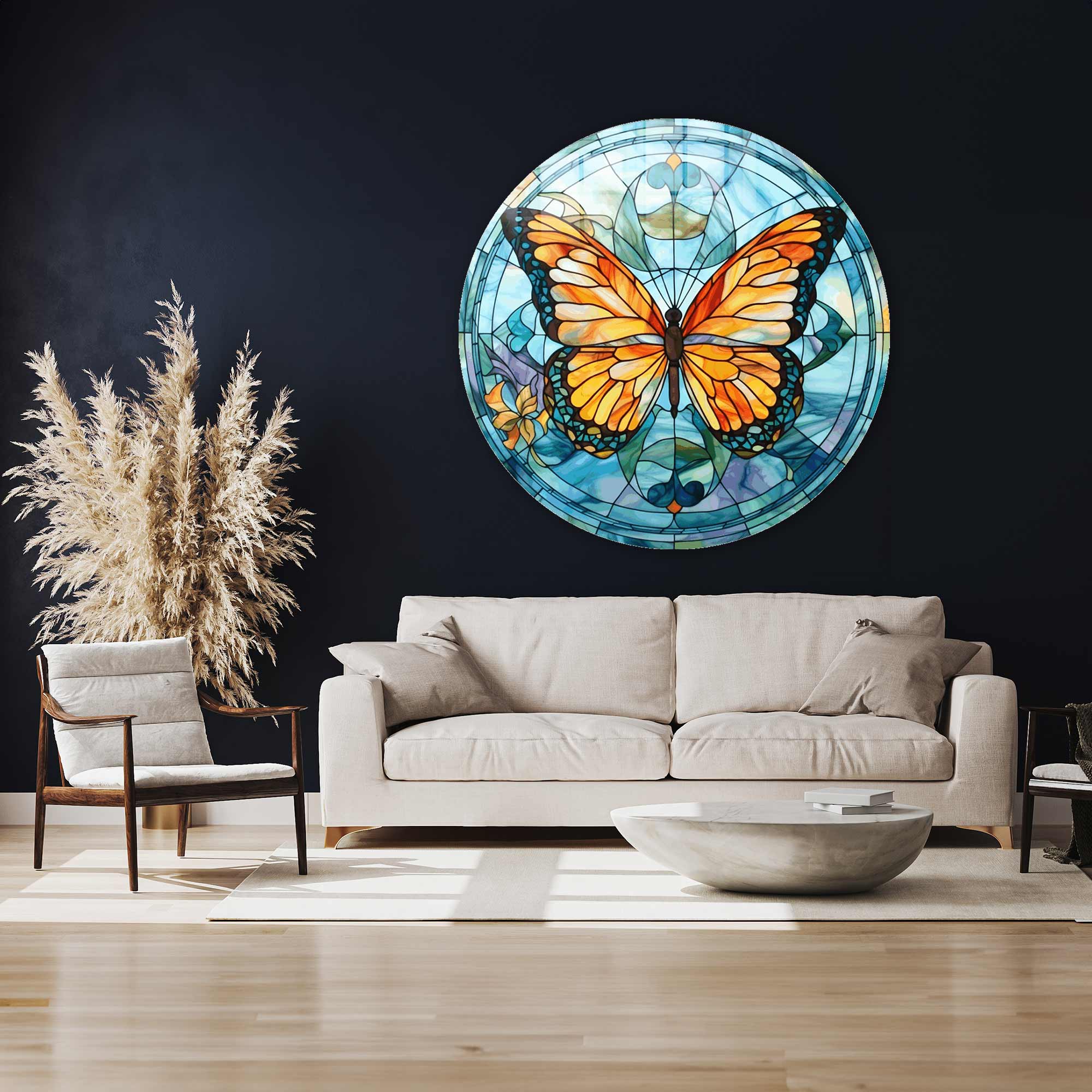 Artronauts Glass Print Stained ButterfIy - Rounded Glass Wall Art