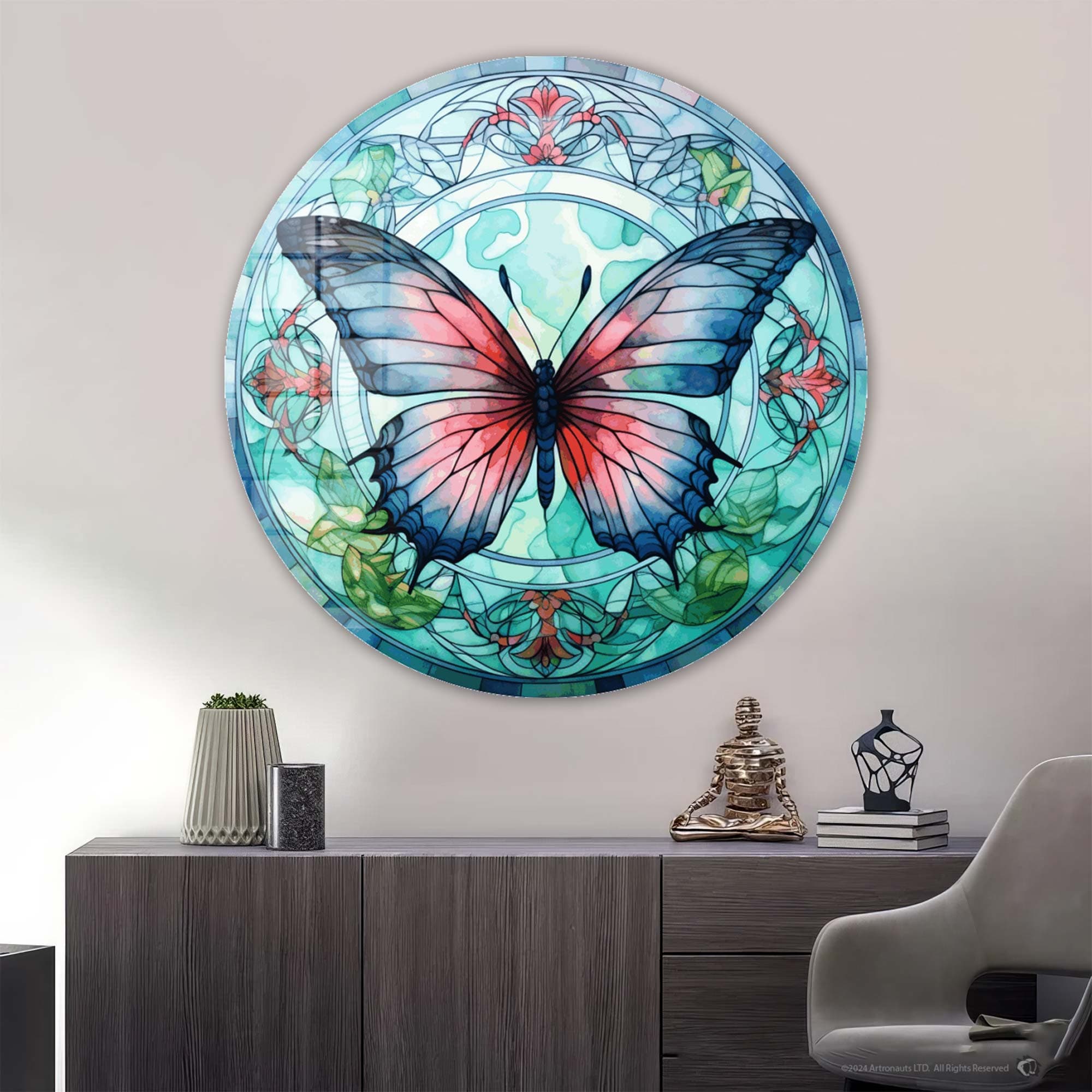 Artronauts Glass Print Stained ButterfIy II - Rounded Glass Wall Art