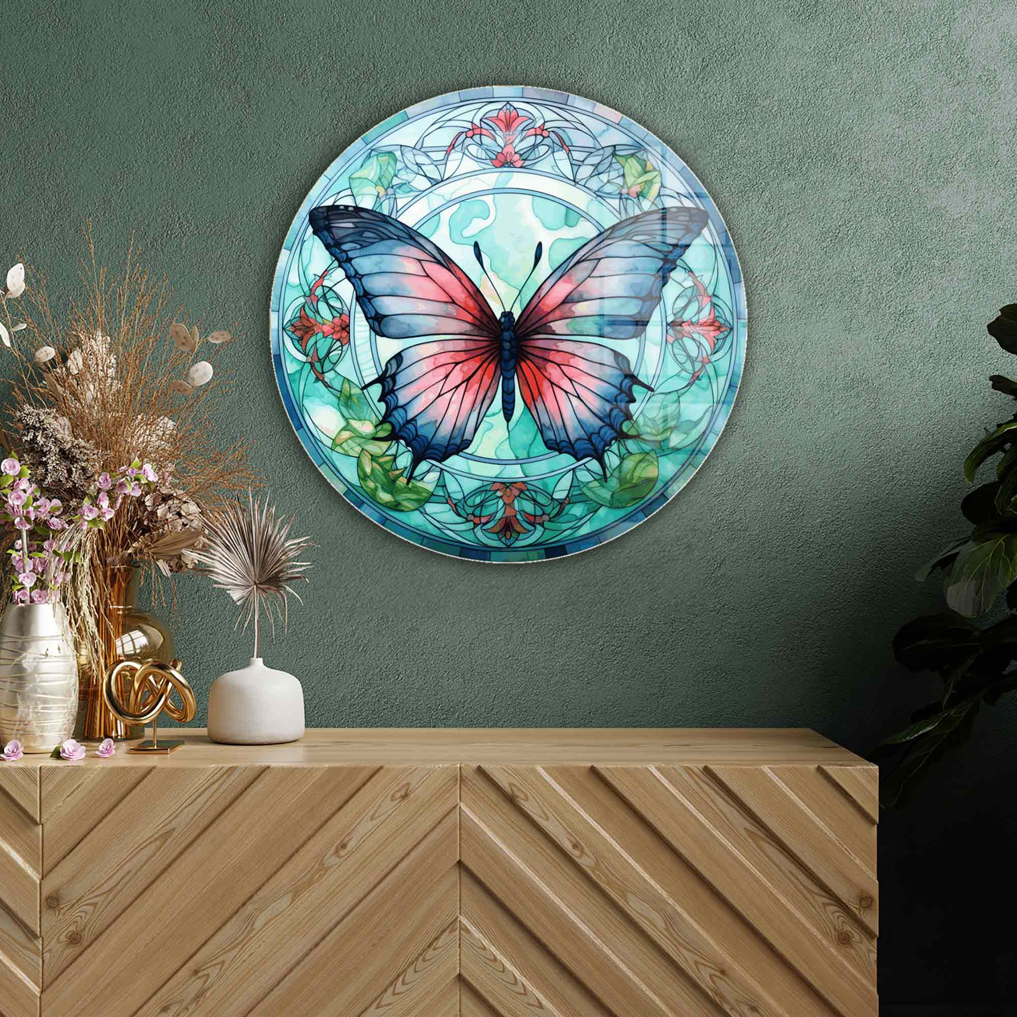 Artronauts Glass Print Stained ButterfIy II - Rounded Glass Wall Art