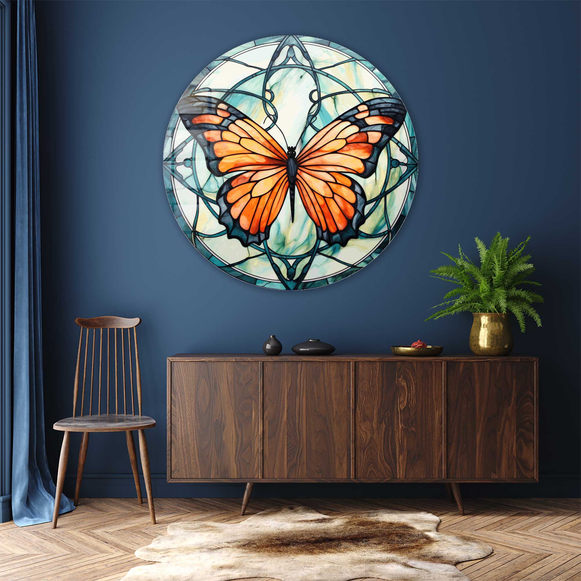 Artronauts Glass Print Stained ButterfIy III - Rounded Glass Wall Art
