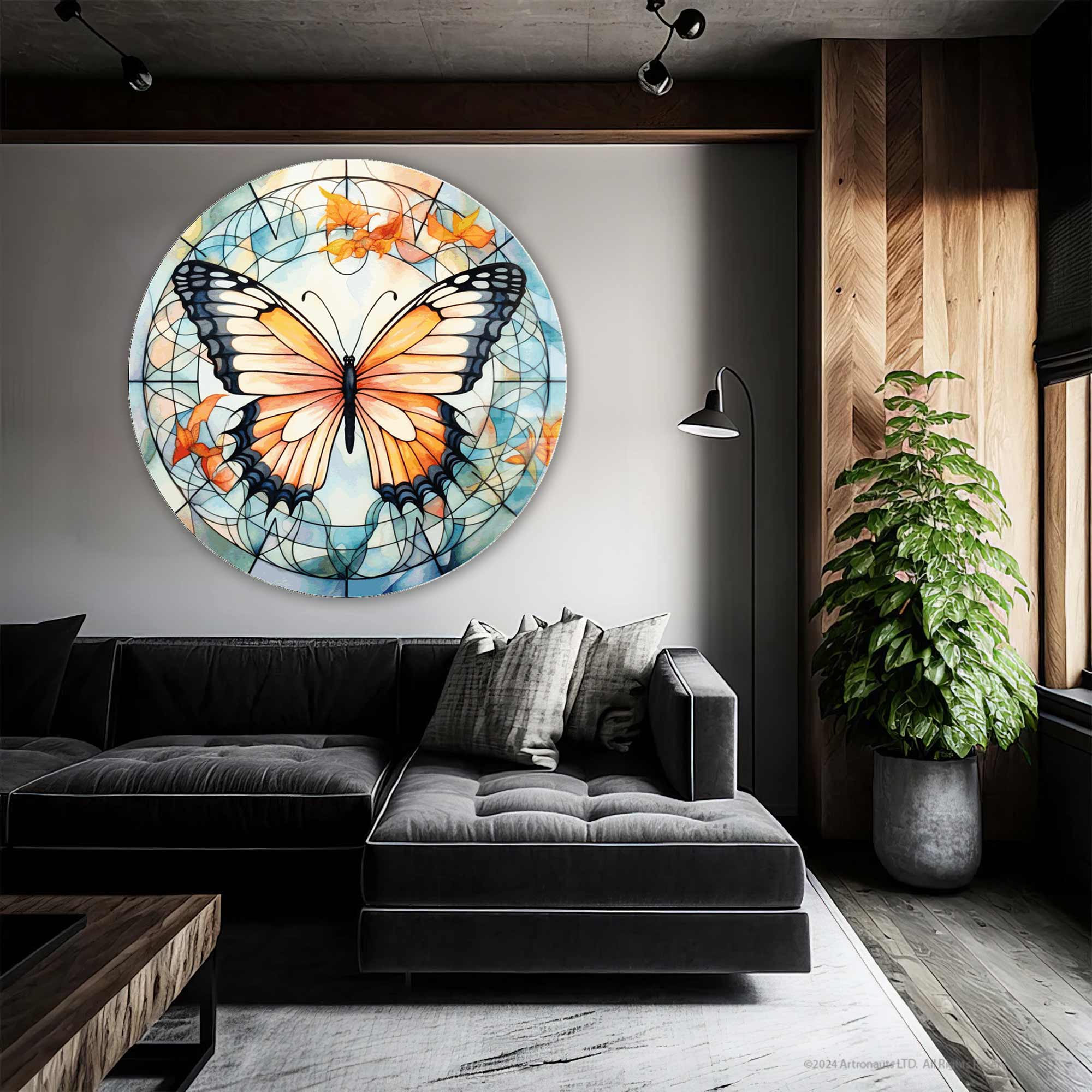 Artronauts Glass Print Stained ButterfIy IV - Rounded Glass Wall Art