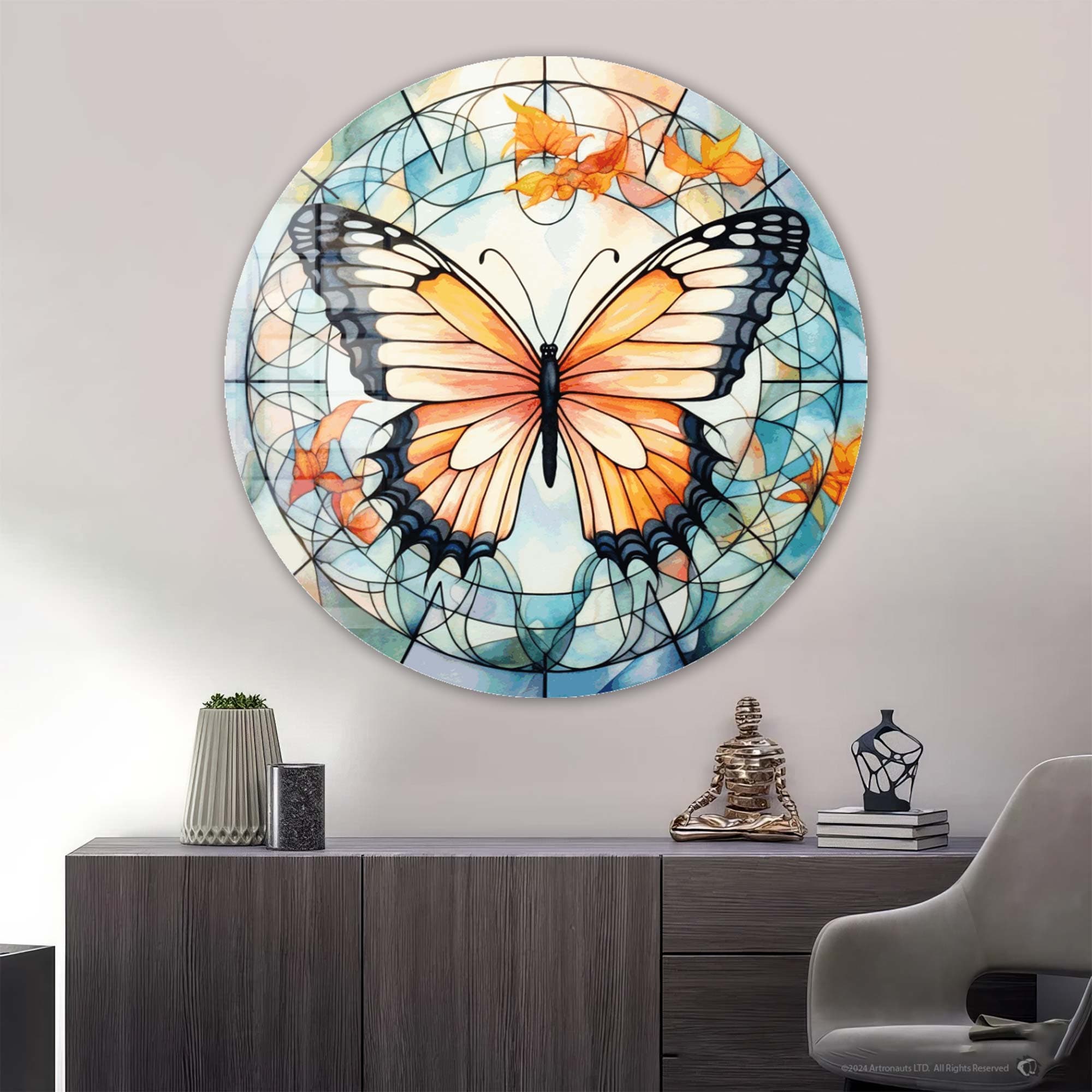Artronauts Glass Print Stained ButterfIy IV - Rounded Glass Wall Art