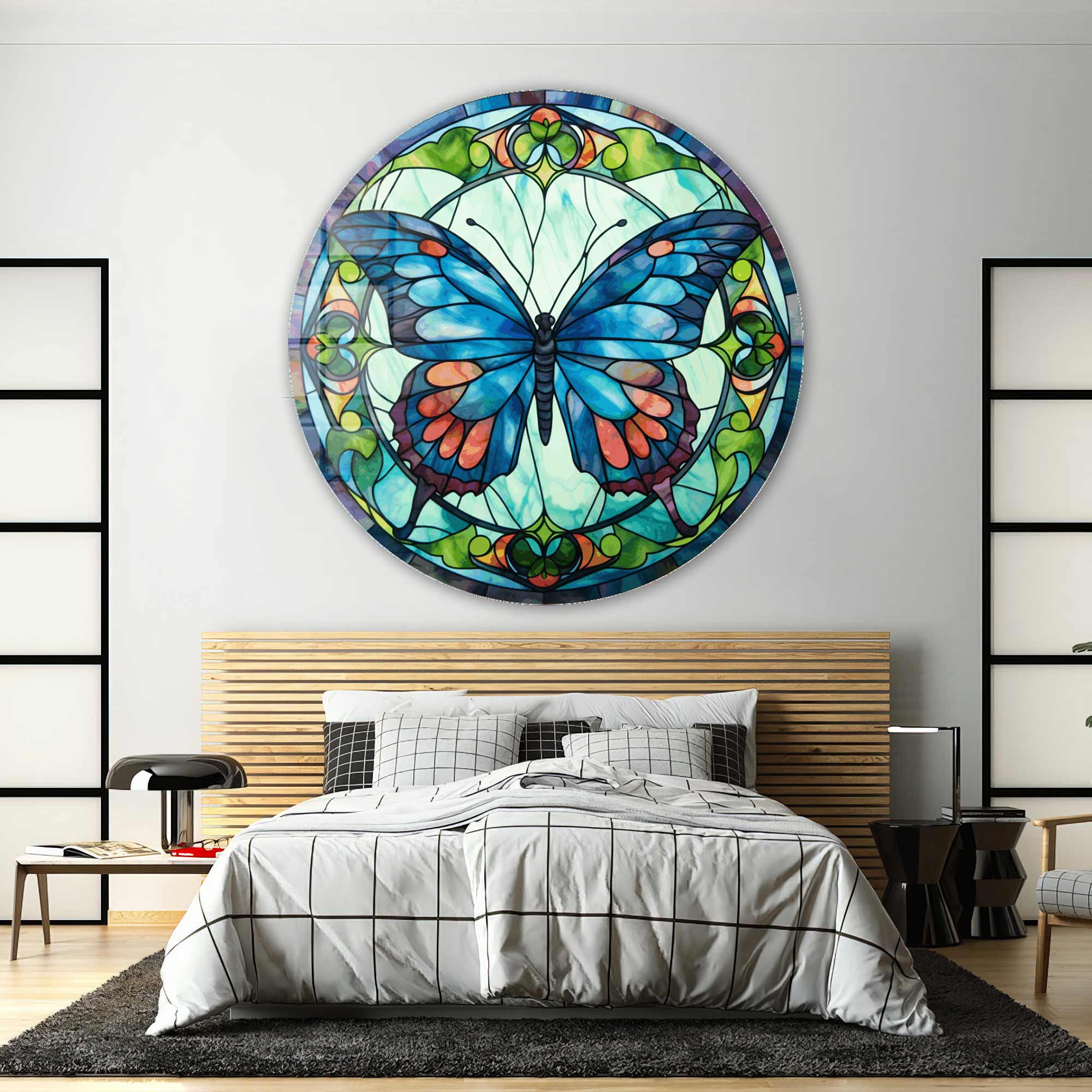 Artronauts Glass Print Stained ButterfIy V - Rounded Glass Wall Art