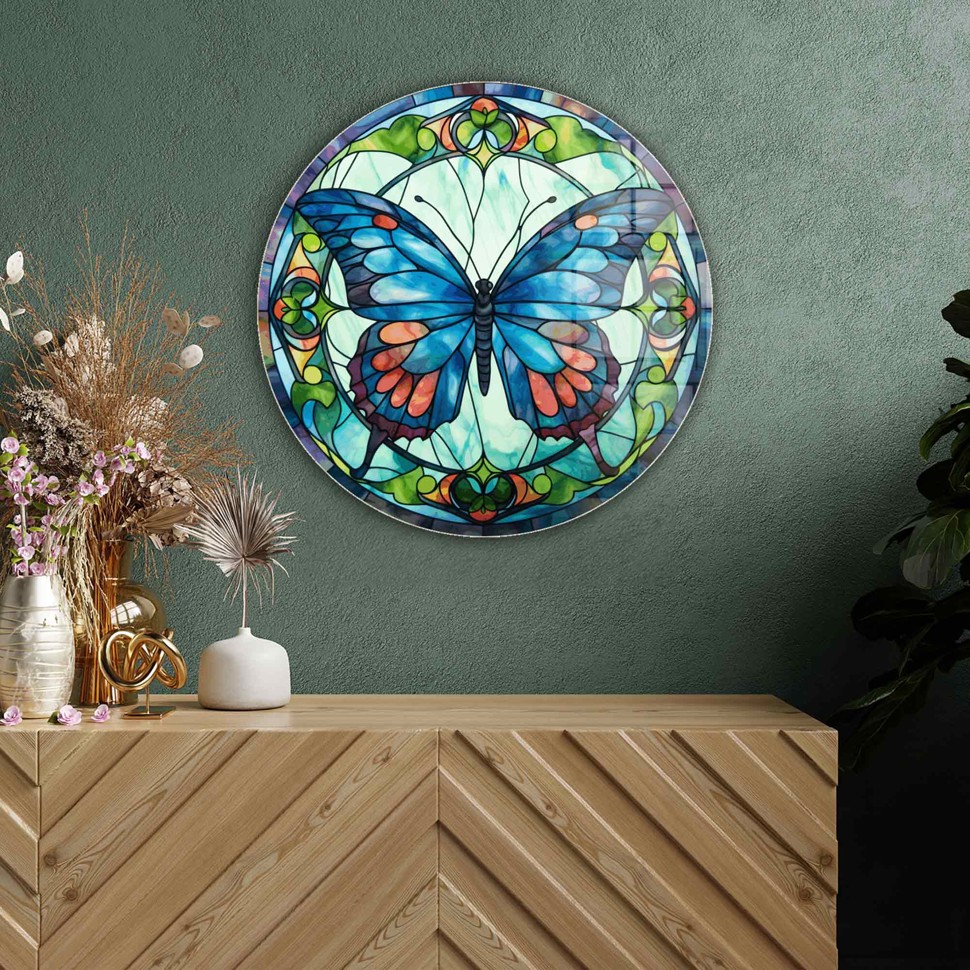 Artronauts Glass Print Stained ButterfIy V - Rounded Glass Wall Art