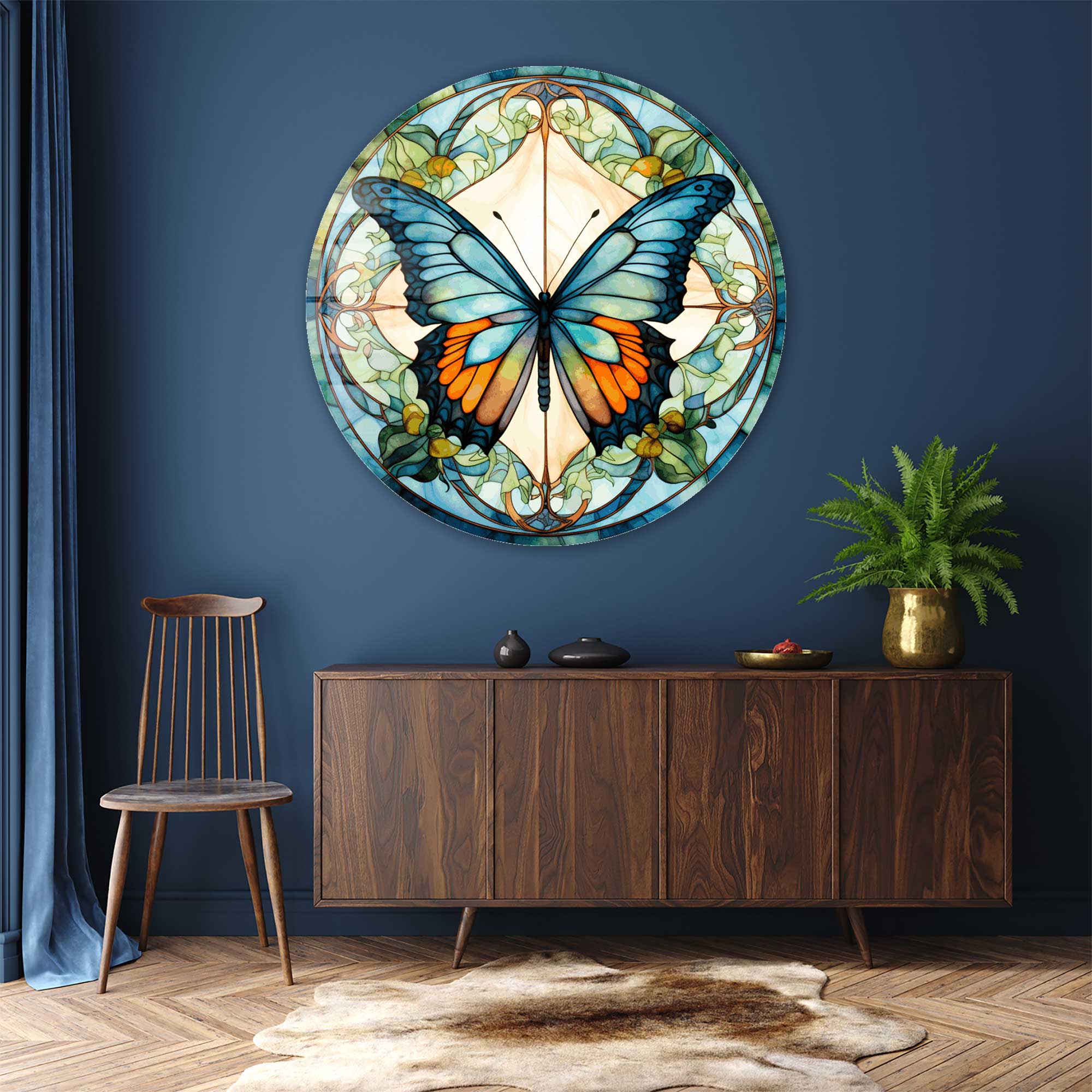 Artronauts Glass Print Stained ButterfIy VI - Rounded Glass Wall Art