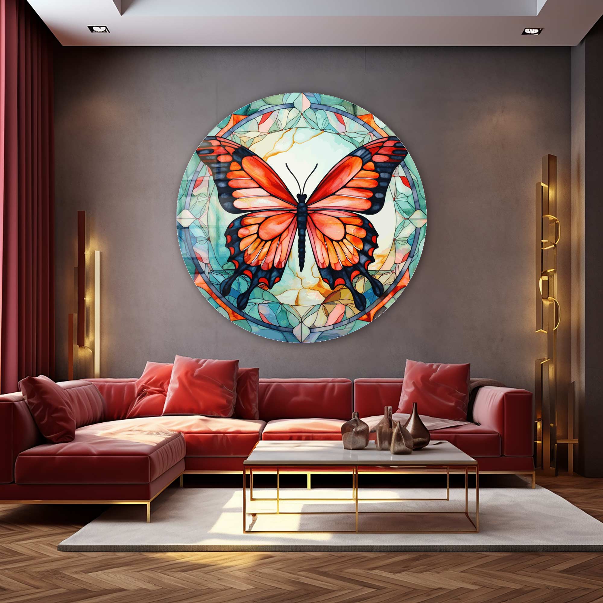 Artronauts Glass Print Stained ButterfIy VII - Rounded Glass Wall Art