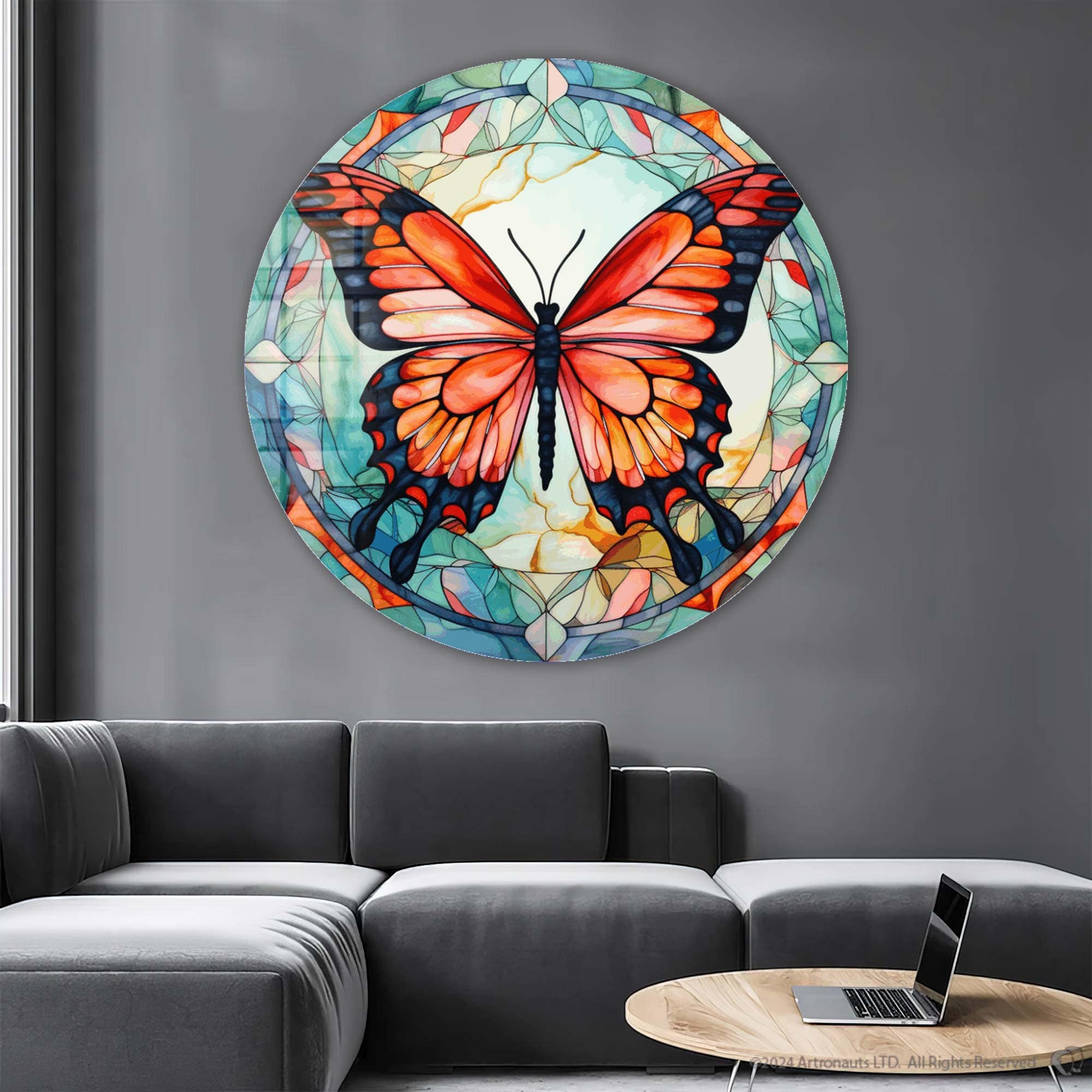 Artronauts Glass Print Stained ButterfIy VII - Rounded Glass Wall Art