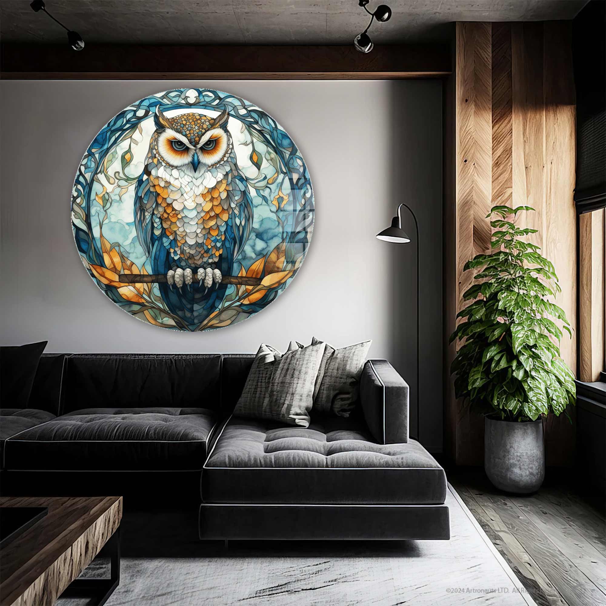 Artronauts Glass Print Stained Owl - Rounded Glass Wall Art