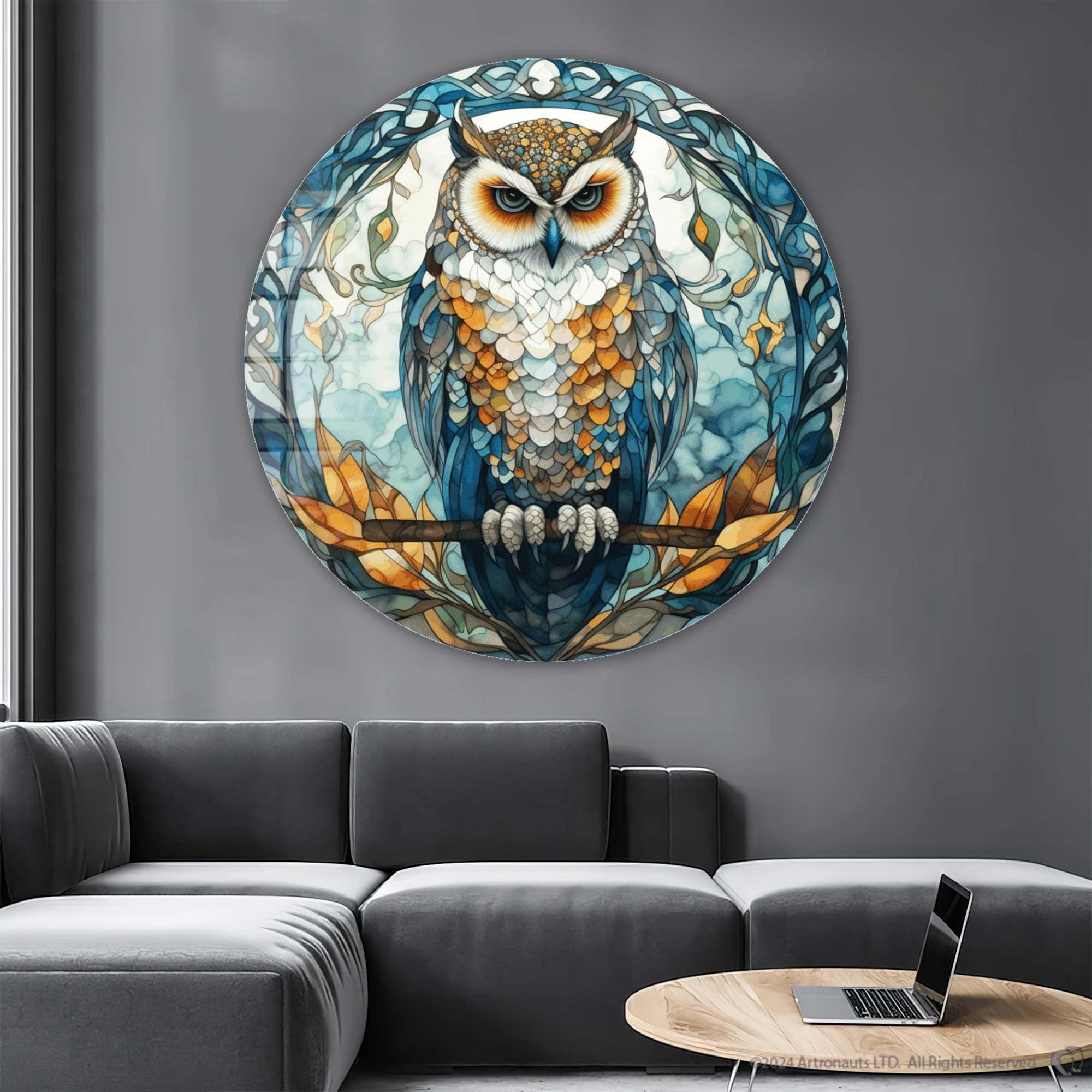 Artronauts Glass Print Stained Owl - Rounded Glass Wall Art