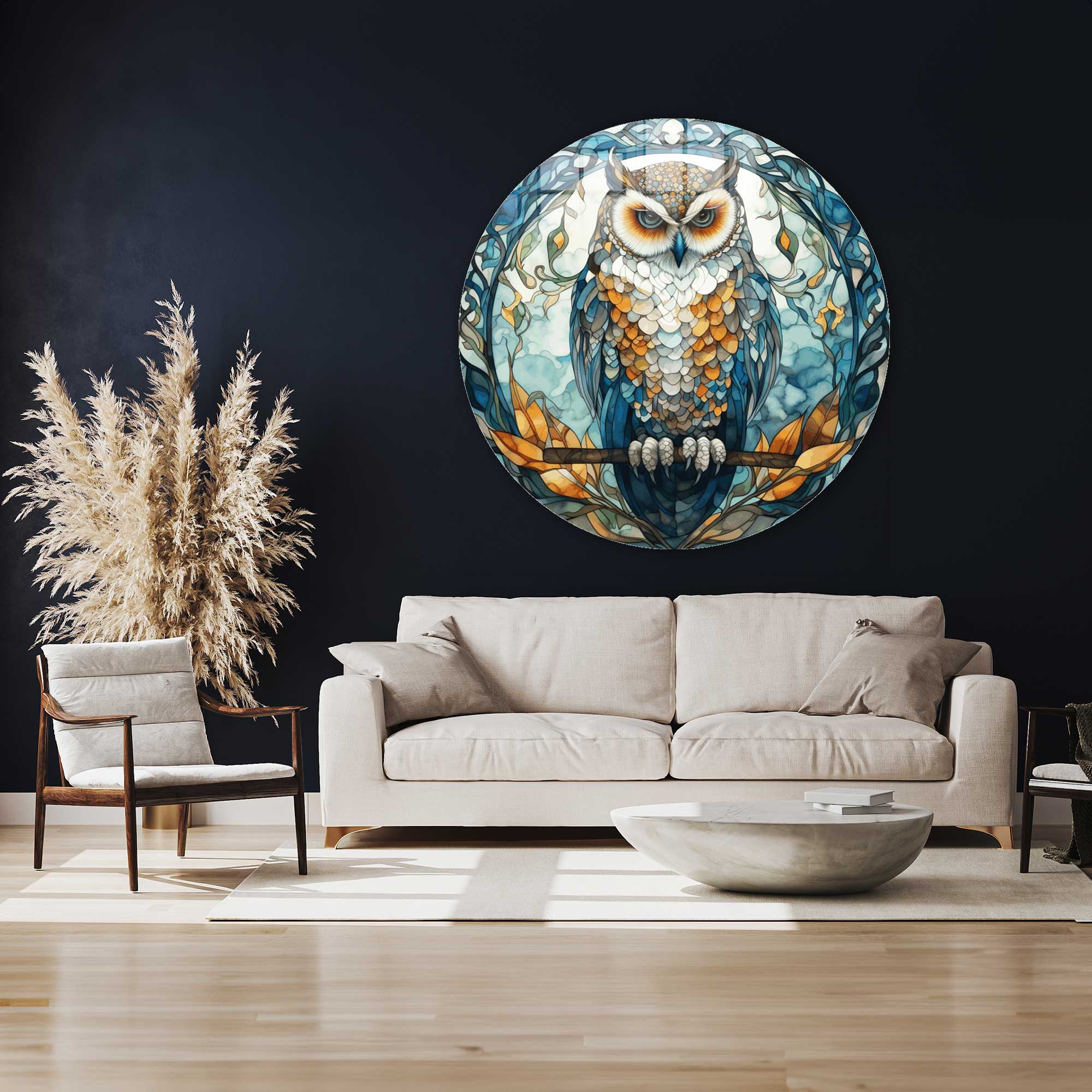 Artronauts Glass Print Stained Owl - Rounded Glass Wall Art