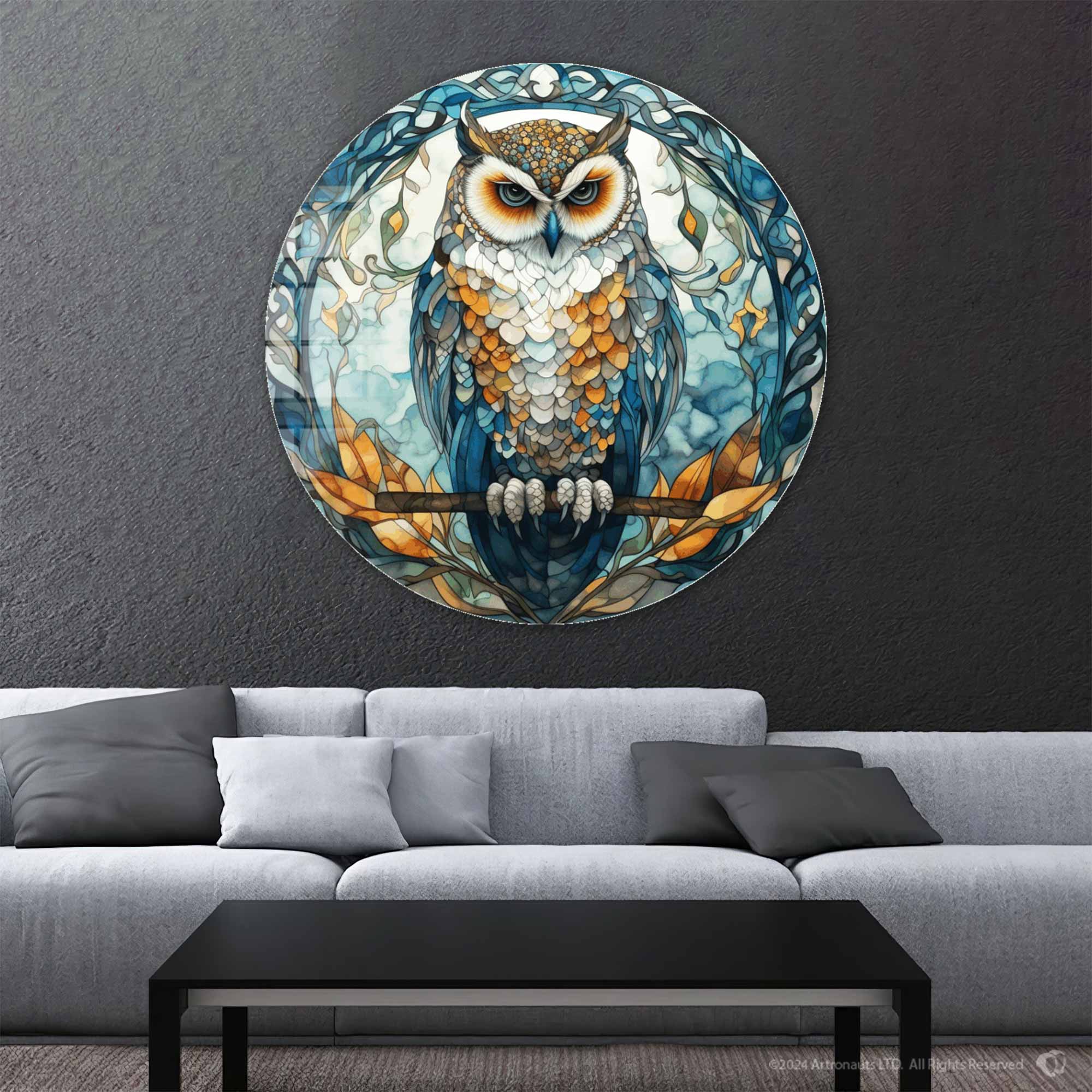 Artronauts Glass Print Stained Owl - Rounded Glass Wall Art