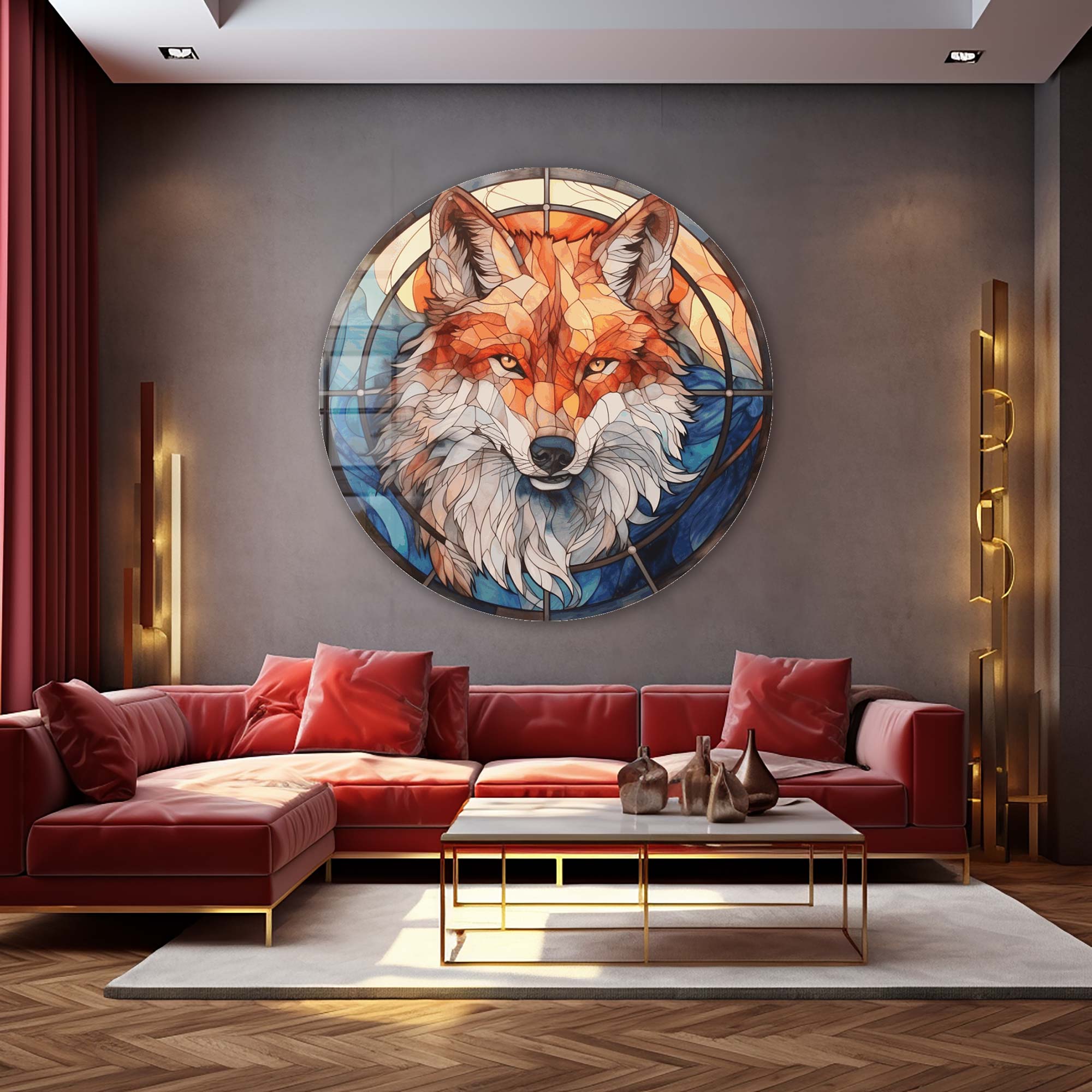 Artronauts Glass Print Stained Wolf - Rounded Glass Wall Art