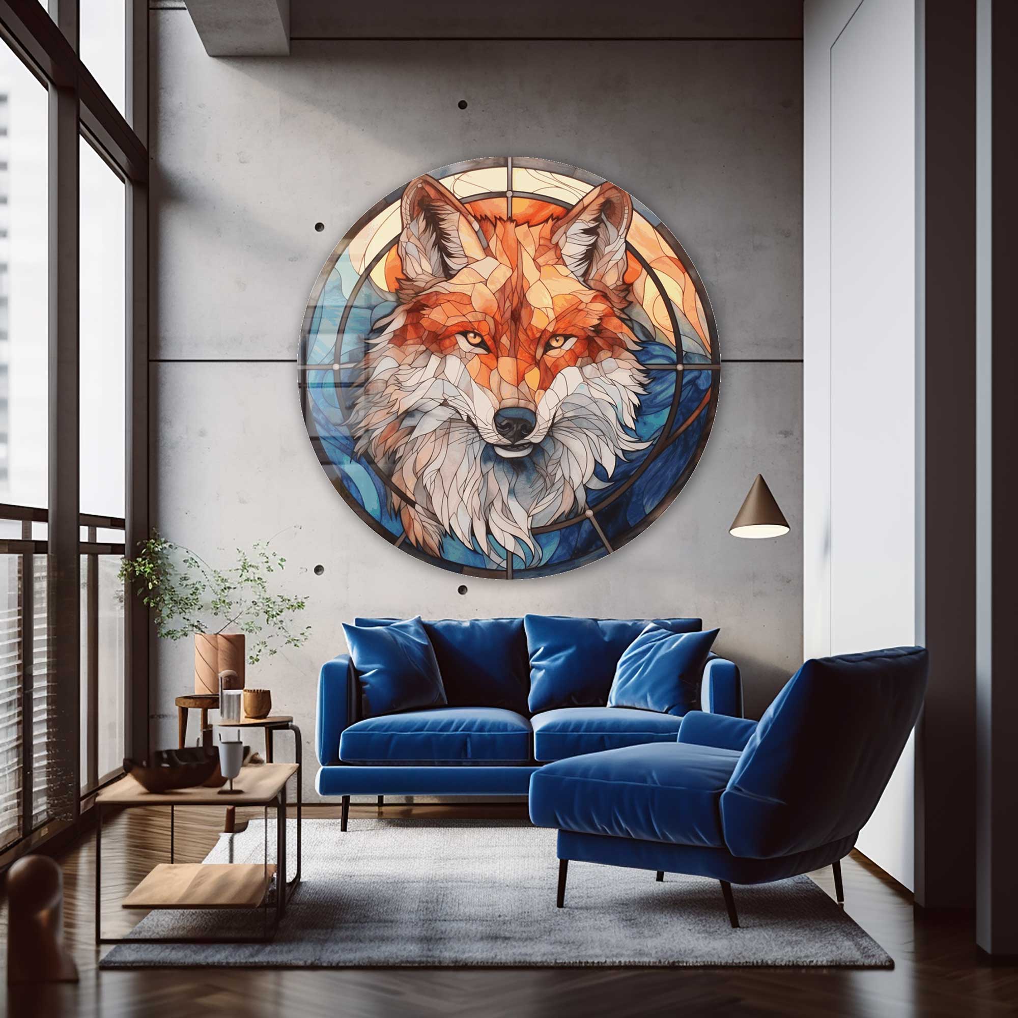 Artronauts Glass Print Stained Wolf - Rounded Glass Wall Art