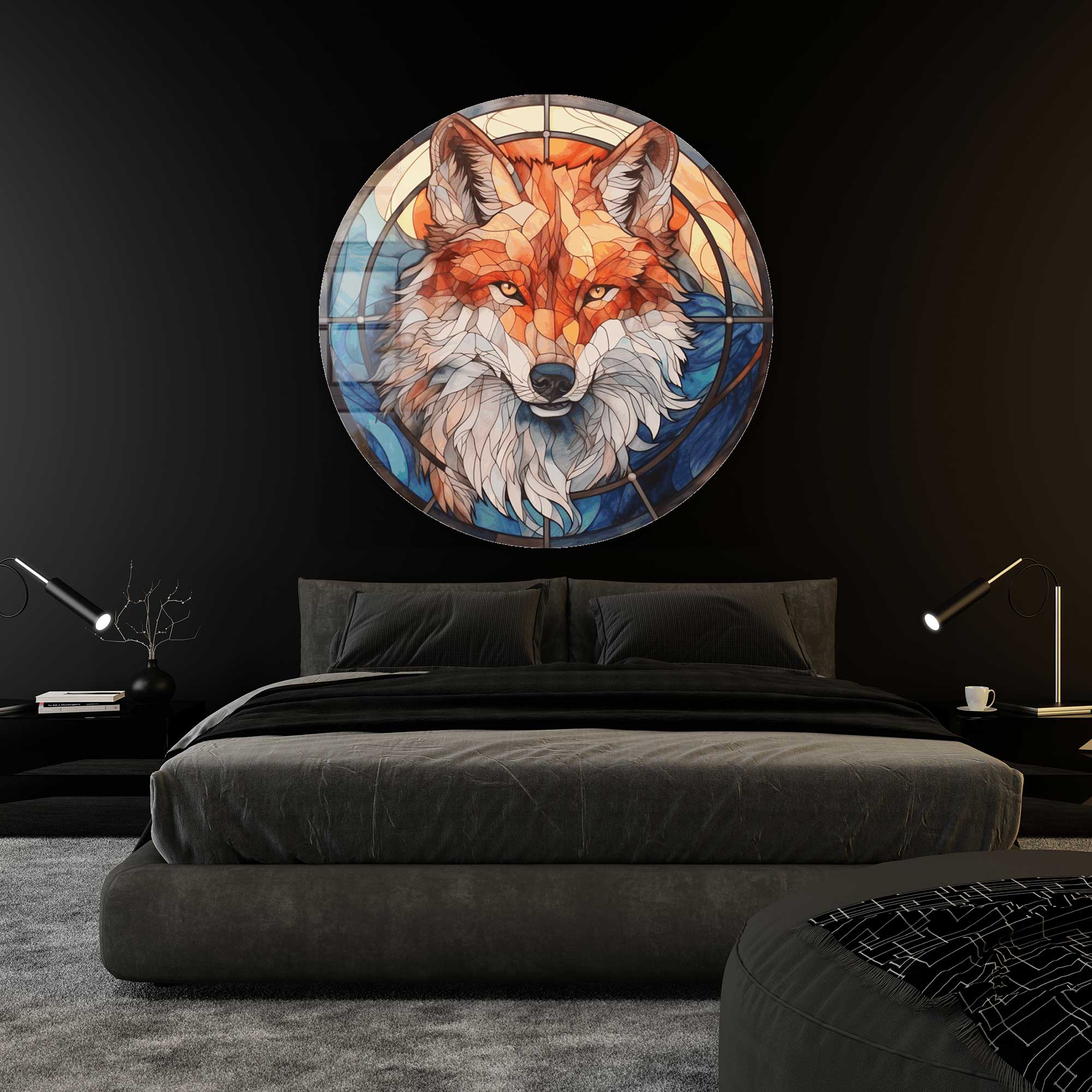Artronauts Glass Print Stained Wolf - Rounded Glass Wall Art
