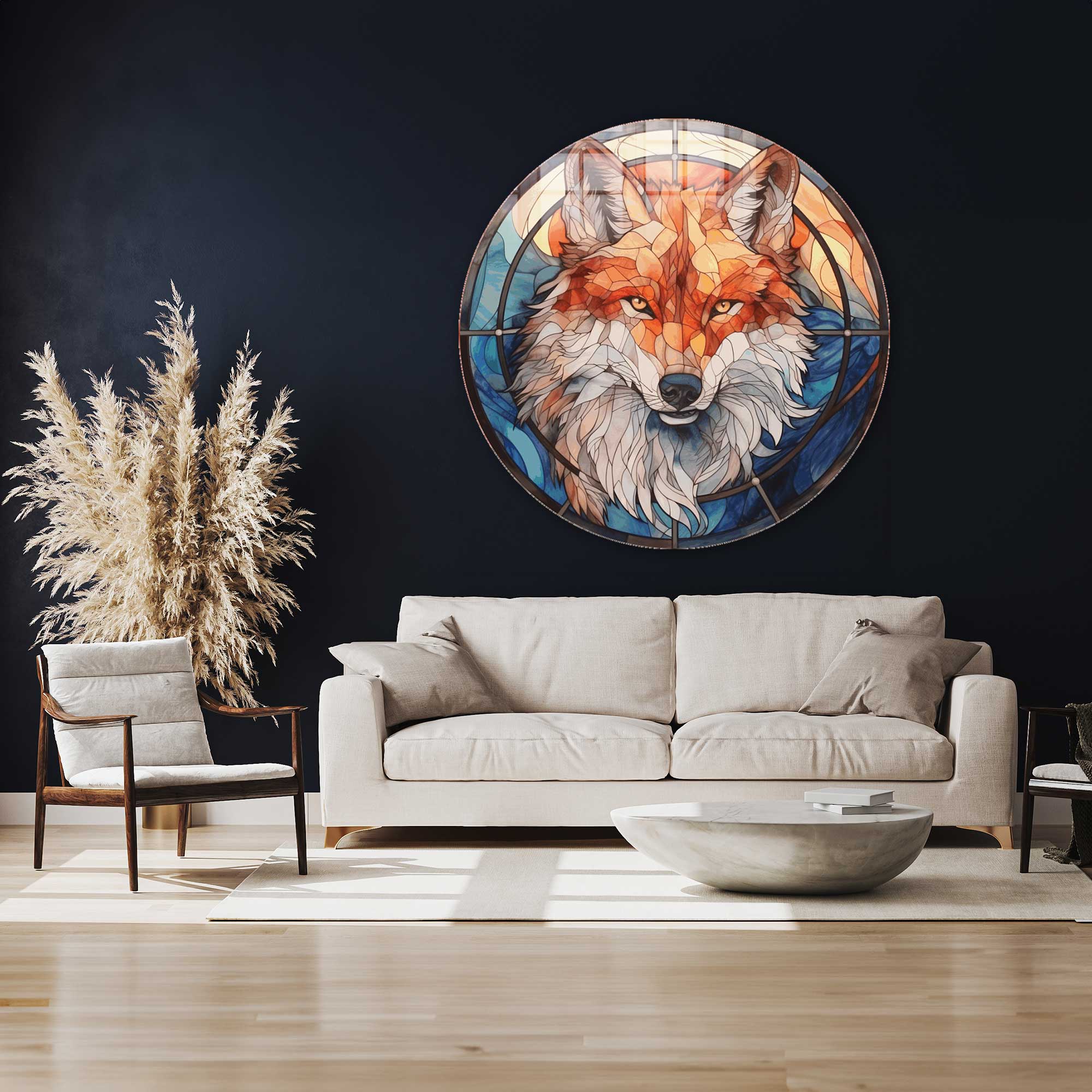 Artronauts Glass Print Stained Wolf - Rounded Glass Wall Art