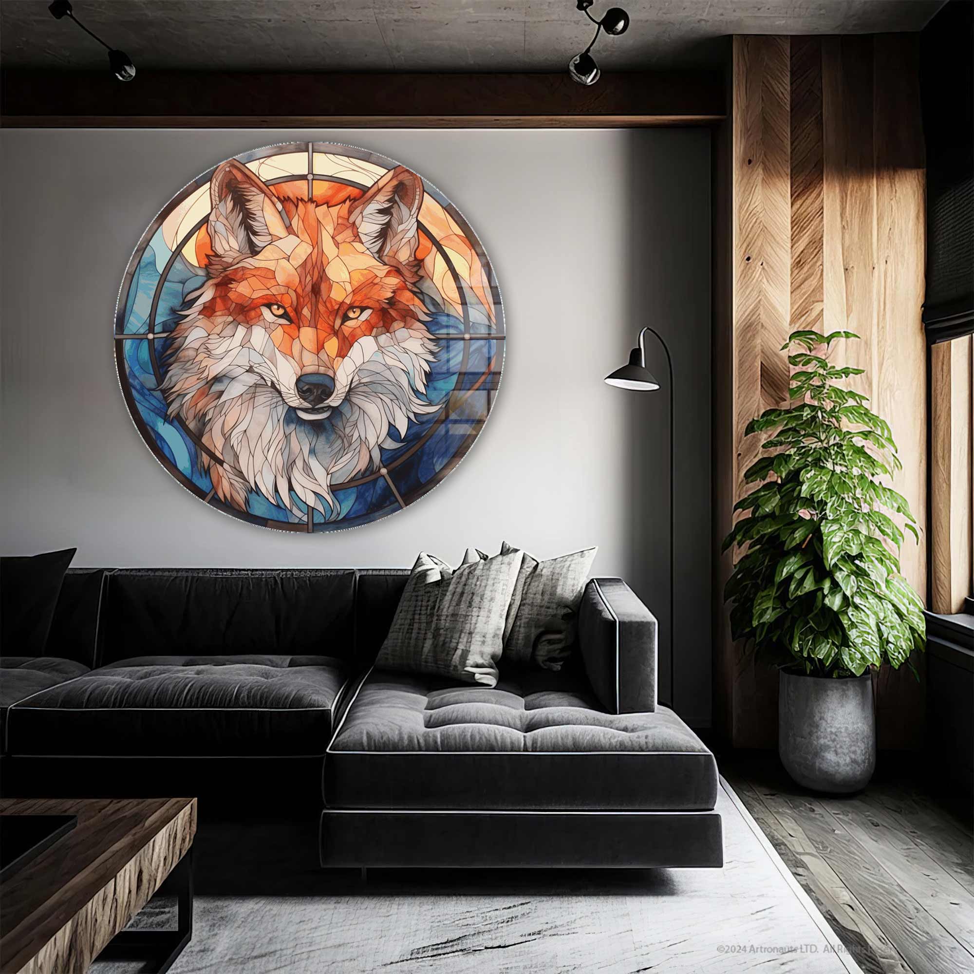 Artronauts Glass Print Stained Wolf - Rounded Glass Wall Art
