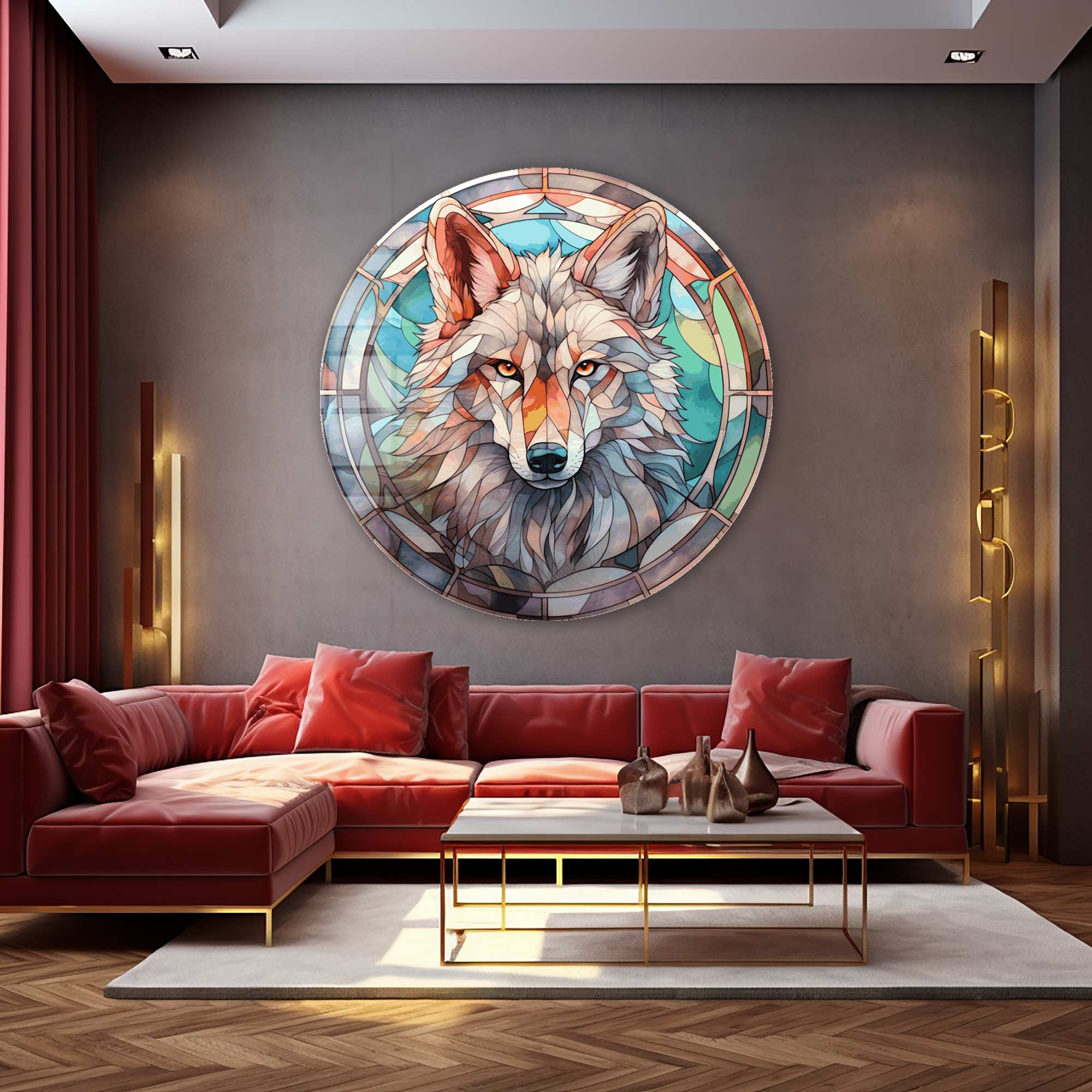 Artronauts Glass Print Stained Wolf II - Rounded Glass Wall Art
